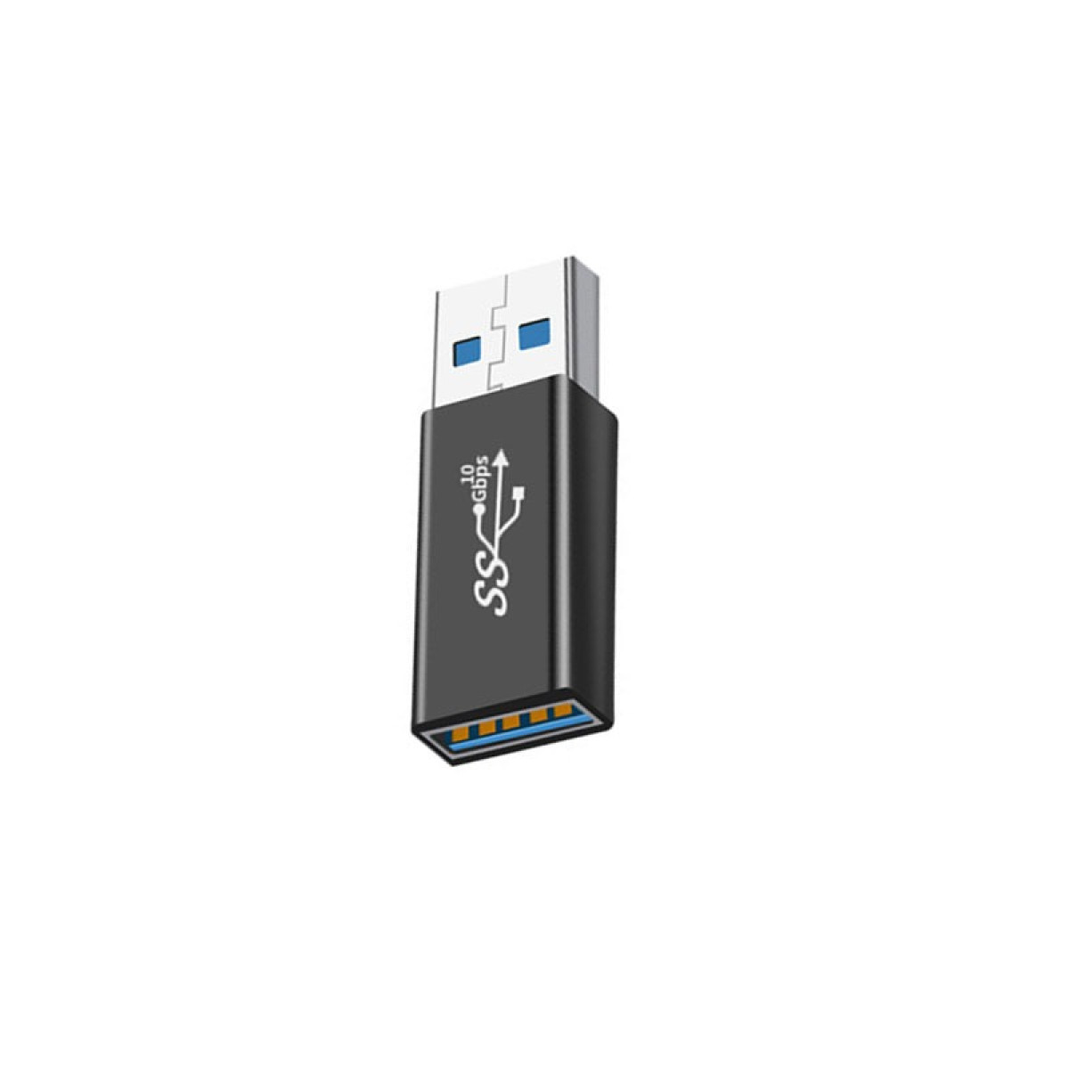 Adapter USB 3.0 z czarną obudową, srebrnymi złączami i logo USB 3.0.