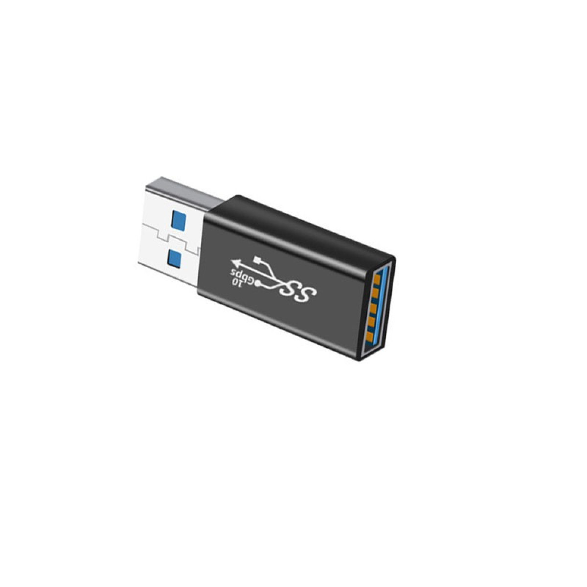 Pamięć flash USB, czarny korpus ze srebrnym złączem USB. Logo 'SS' i tekst 10 gbps znajdują się na czarnym korpusie.