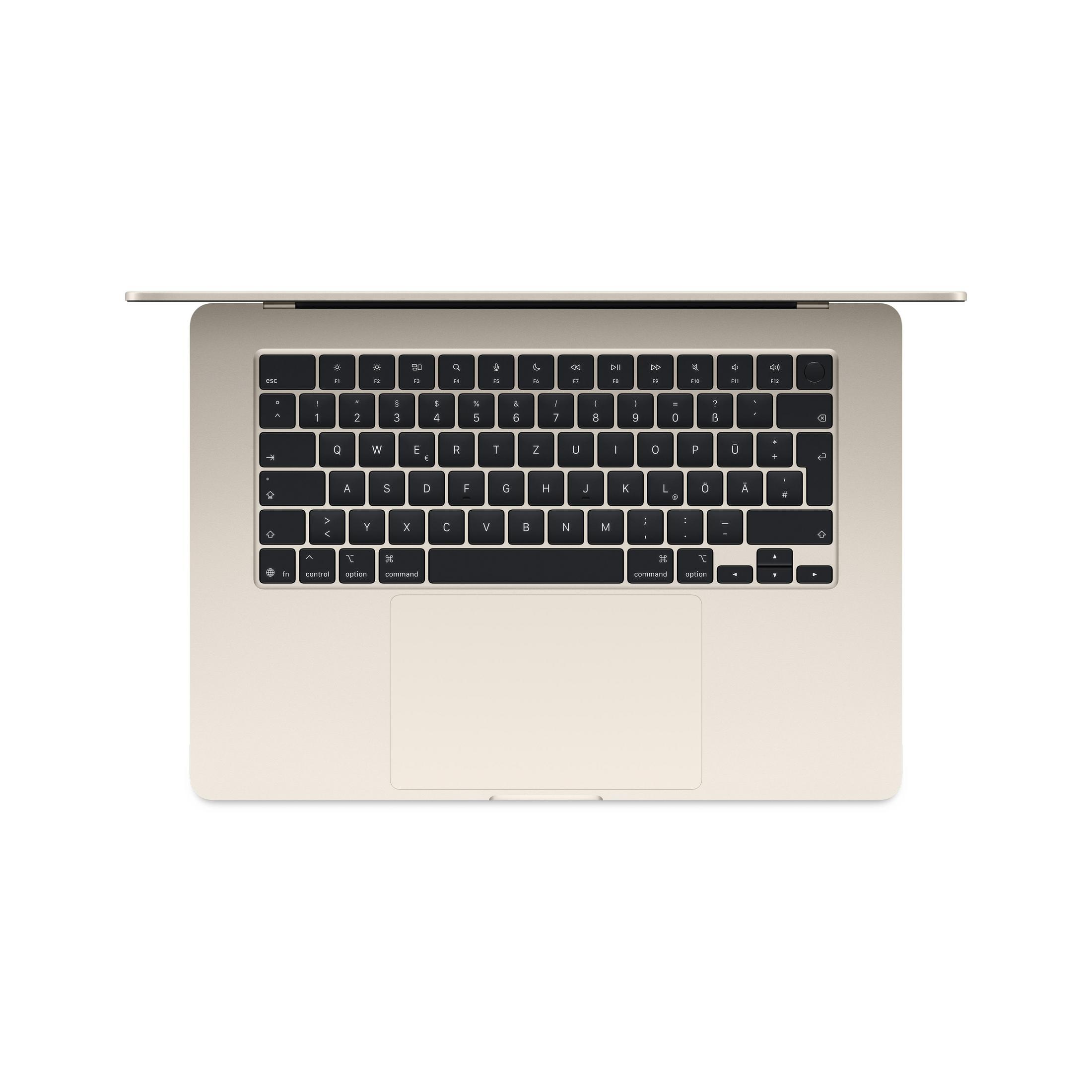 Draufsicht auf einen goldenen Laptop mit schwarzen Tasten. Der Bildschirm ist leicht geöffnet.