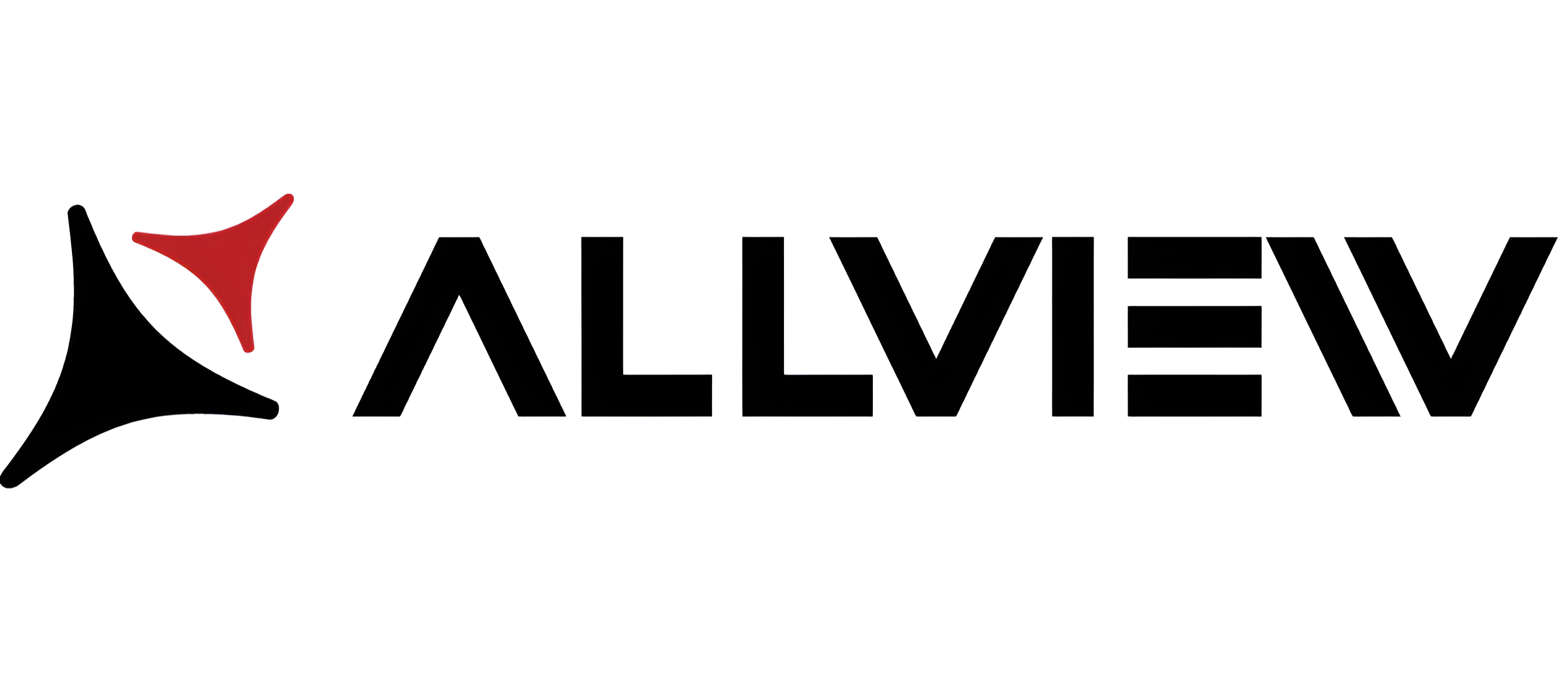 Il logo Allview presenta un design nero e rosso con la parola 'ALLVIEW' in grassetto, lettere nere su sfondo bianco.
