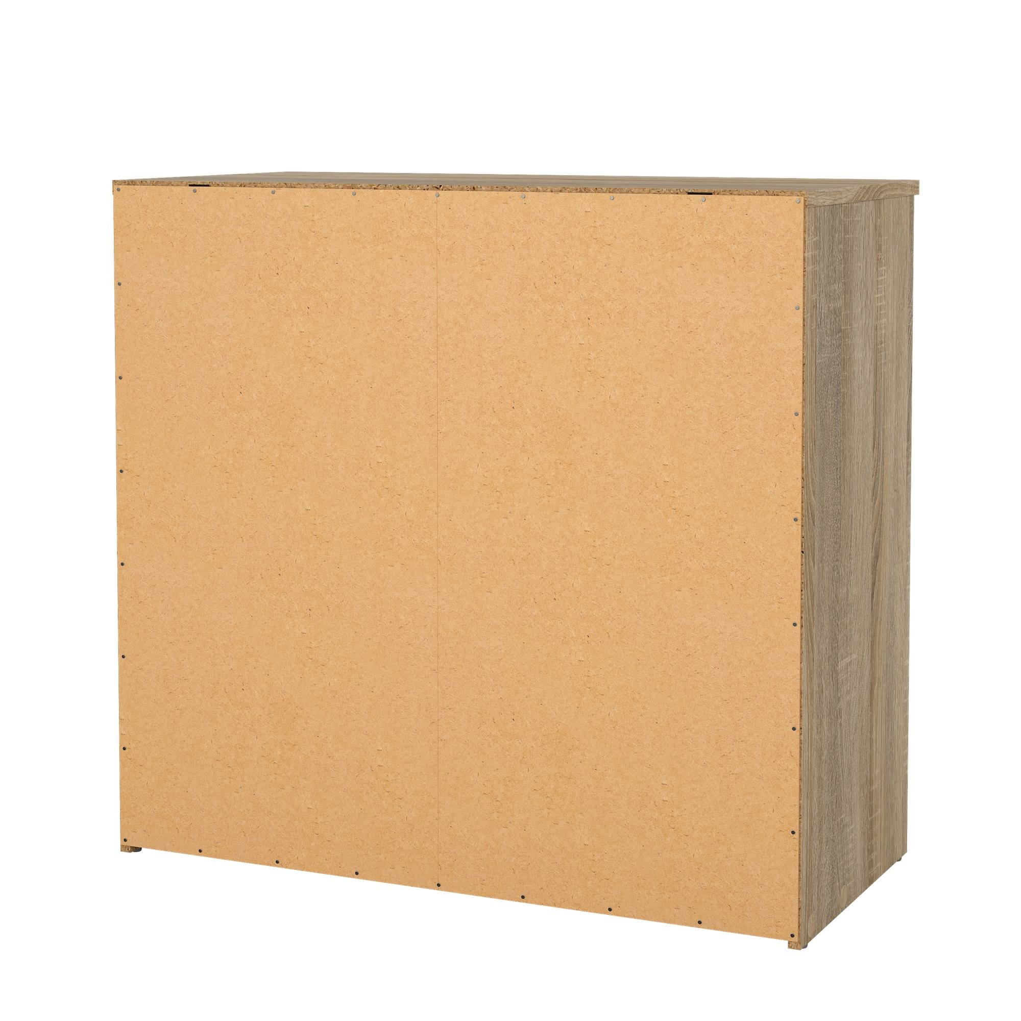 Un armario, parte trasera y lateral de aglomerado. El lateral tiene textura de vetas de madera.