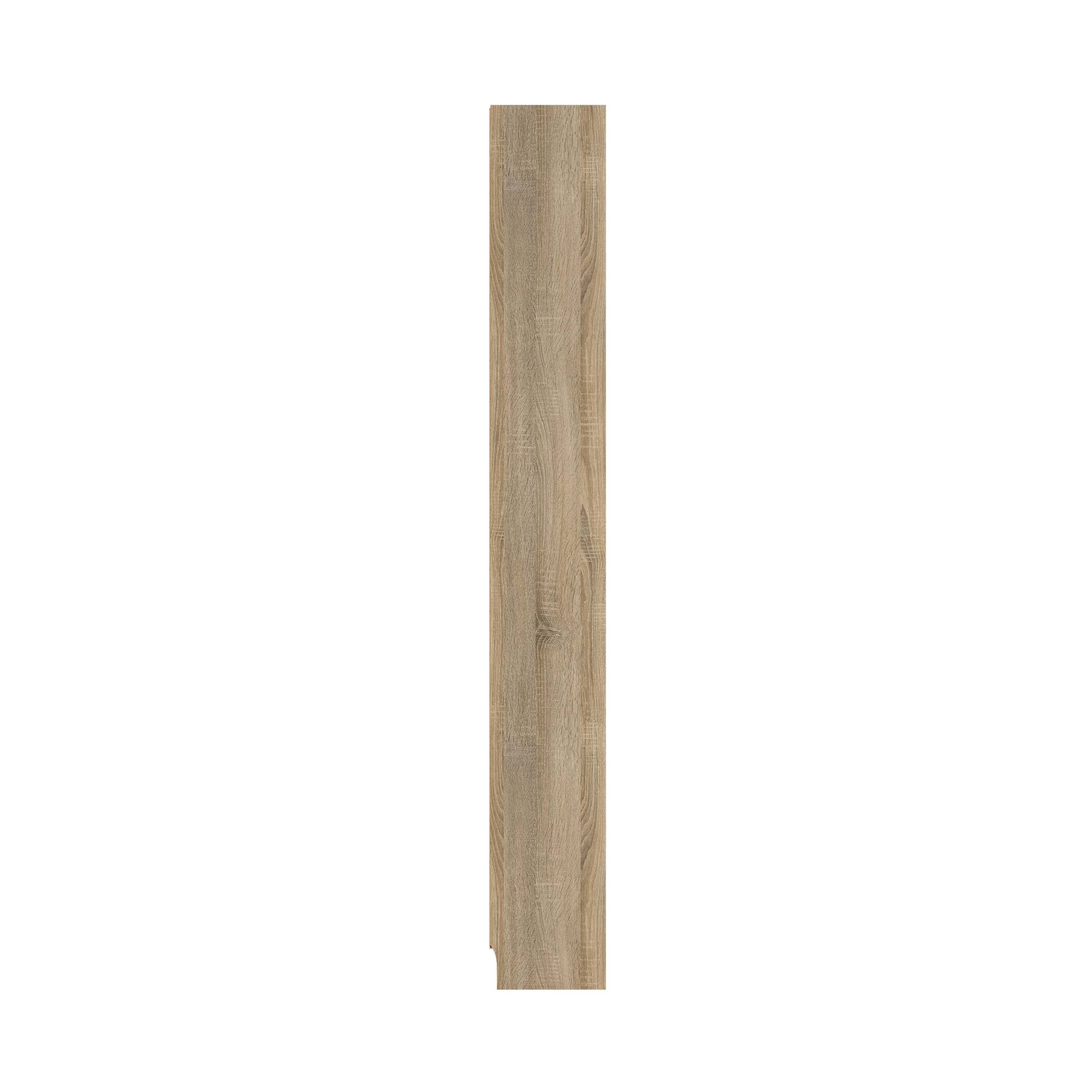 Un panel de madera vertical, alto y estrecho, de color marrón claro. El fondo es blanco liso.