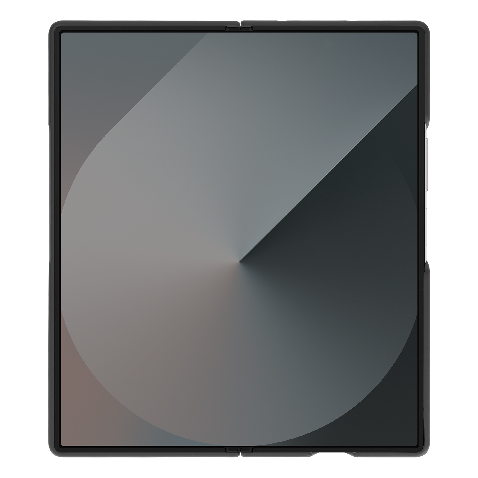 Primo piano di un tablet con display sfumato. Lo schermo ha una cornice nera, con una sfumatura da grigio a grigio scuro.
