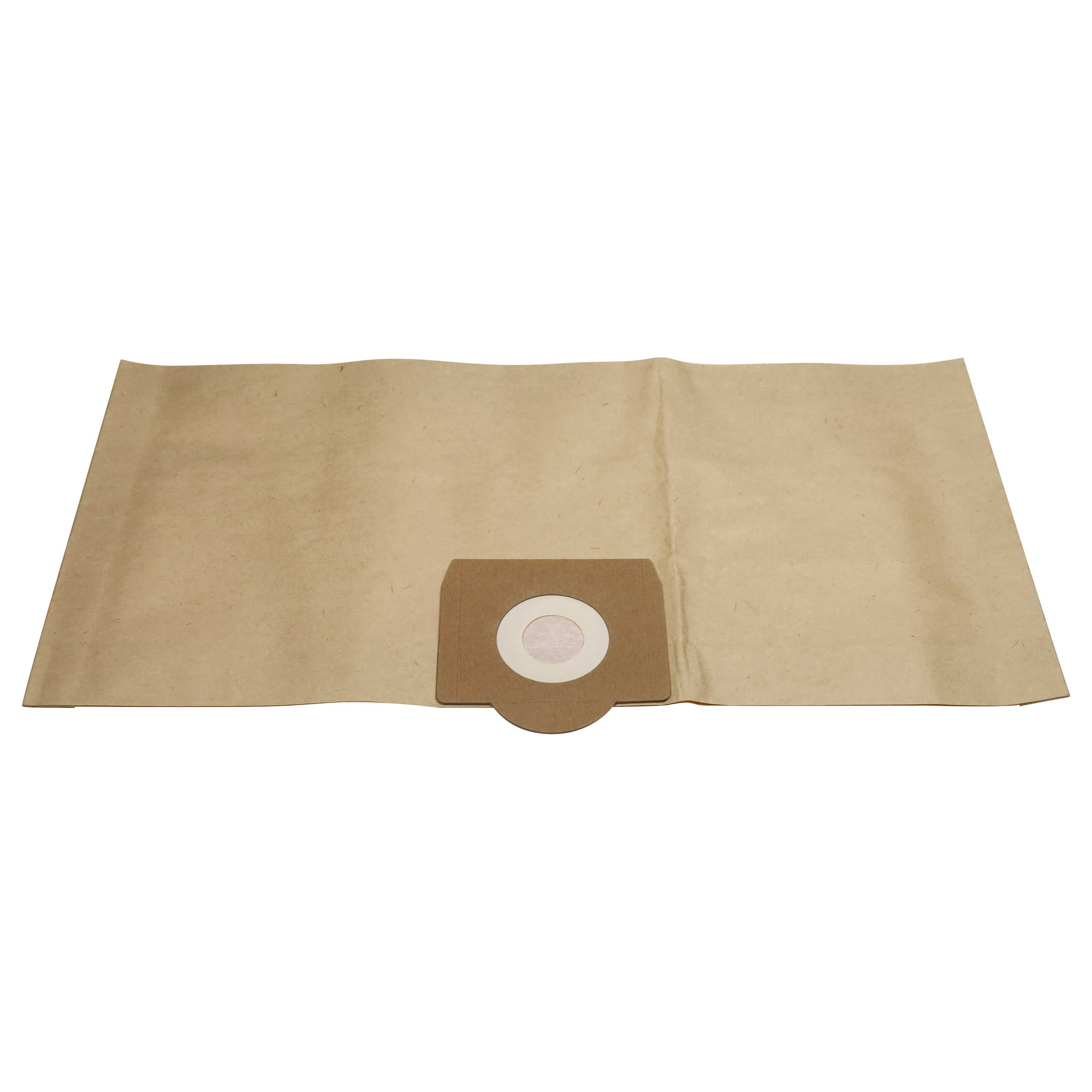 Ein brauner Papiersaugerbeutel. Er hat eine zentrale Öffnung mit einem weißen Filterring.