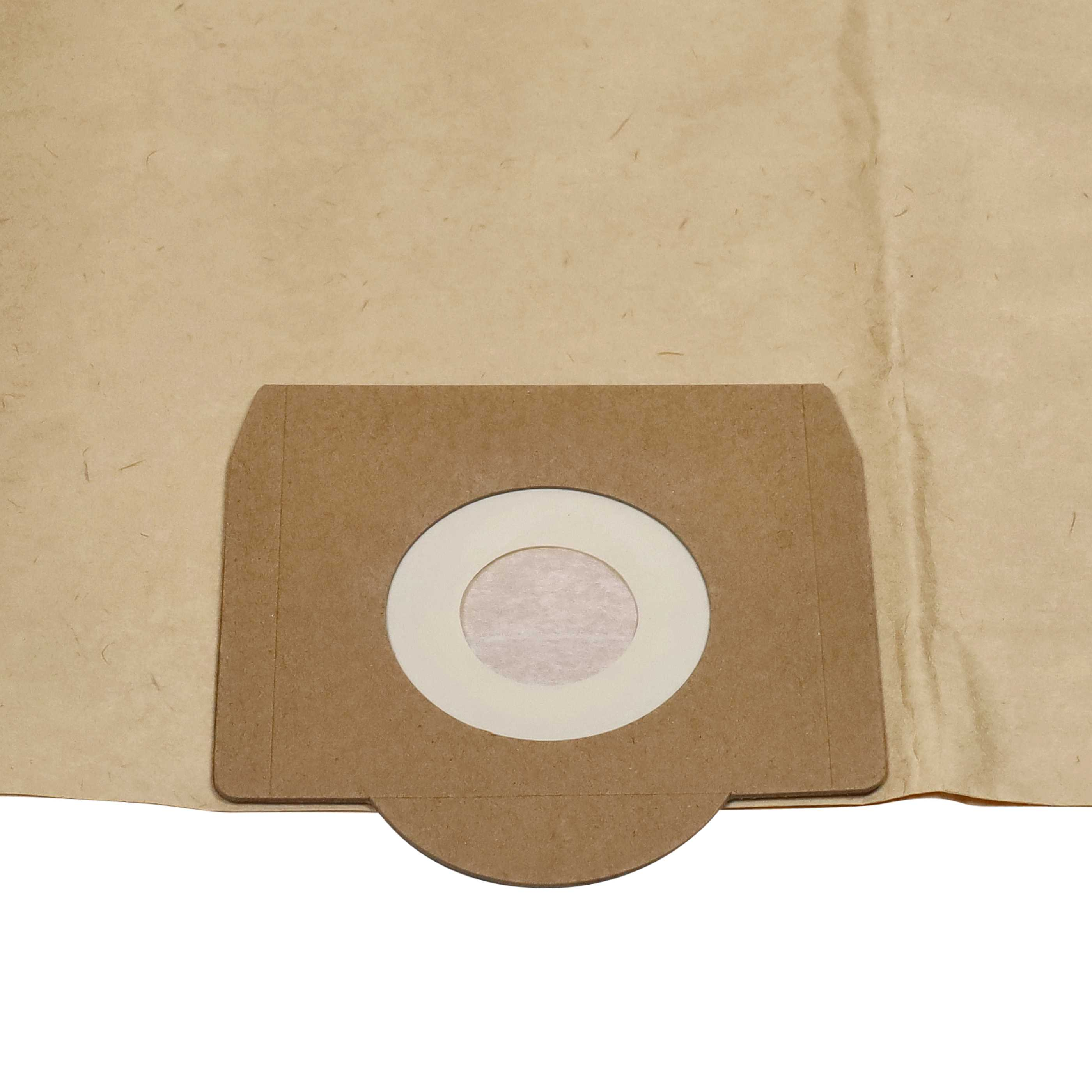 Ein brauner Papiersaugerbeutel mit einem braunen Kartoneinsatz und einem weißen Filterring in der Mitte.