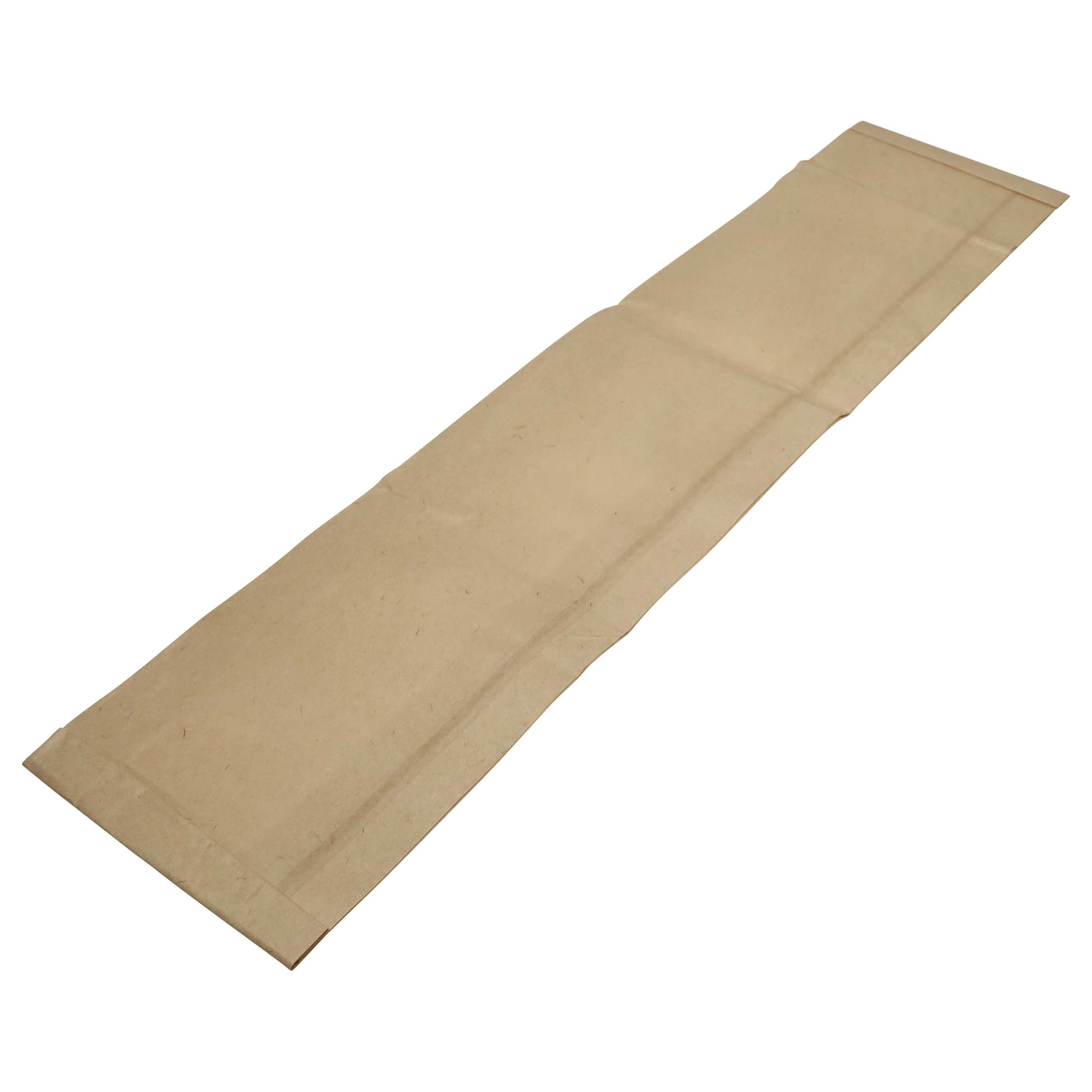 Eine lange, rechteckige, braune Papiertüte liegt flach. Sie ist oben und unten offen, mit sichtbaren Falten.