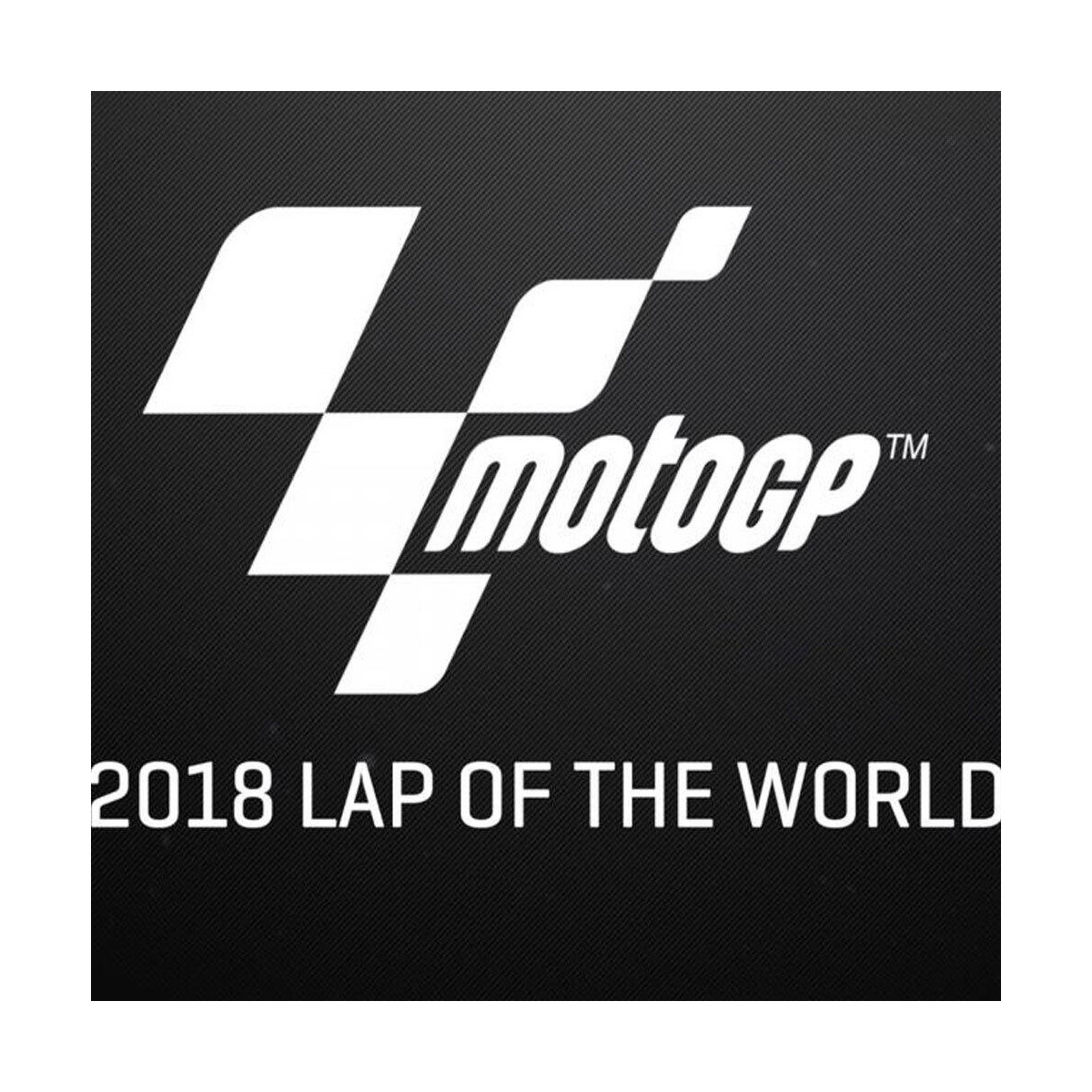 Logo MotoGP su sfondo nero. Numero 4 bianco stilizzato con la parola 'motogp' e '2018 LAP OF THE WORLD' sotto.