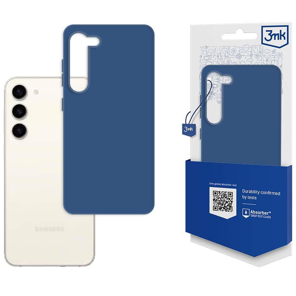 Telefon i dwa etui. Jedno etui jest w opakowaniu. Etui są niebieskie. Telefon jest biały.