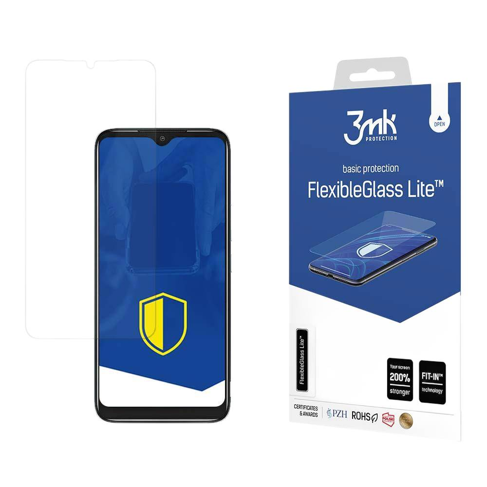 Vengono mostrati un telefono e una scatola di protezione dello schermo. La scatola è blu con testo bianco. Il telefono mostra un'icona a scudo.