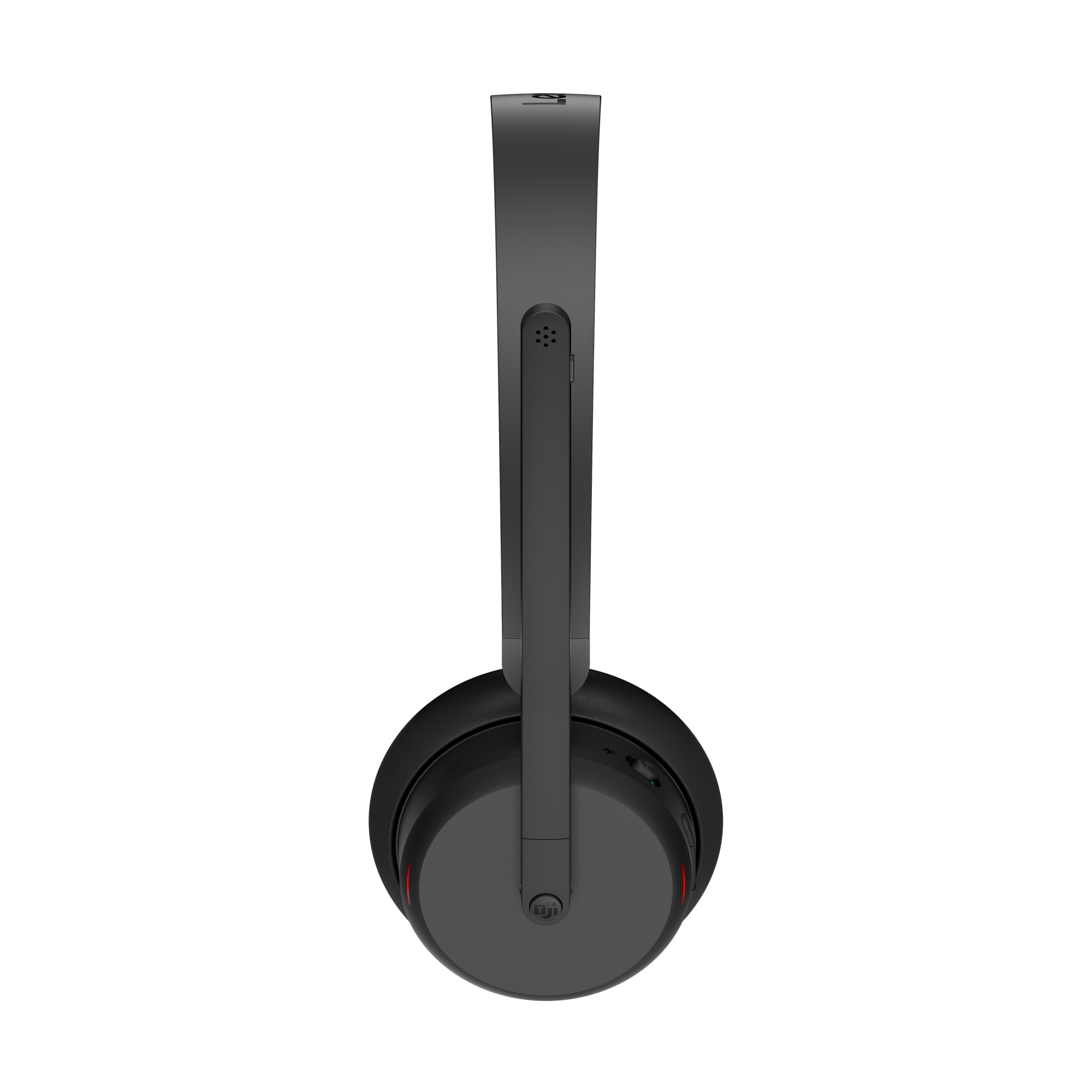 Casque noir sur fond blanc. Le casque est centré, montrant le dessus et un écouteur.