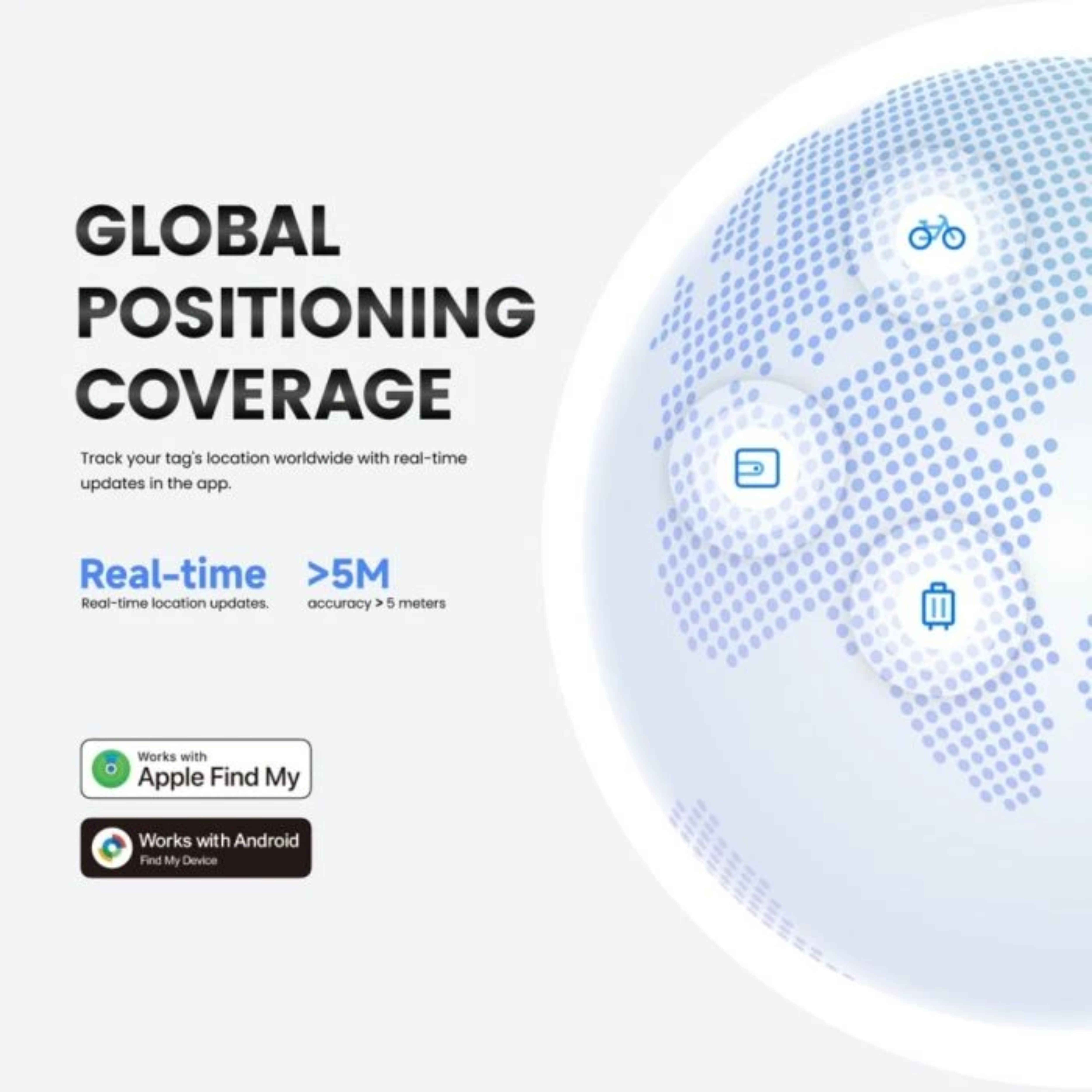 Image shows text about global positioning coverage. A world map graphic with icons and logos are also present.
