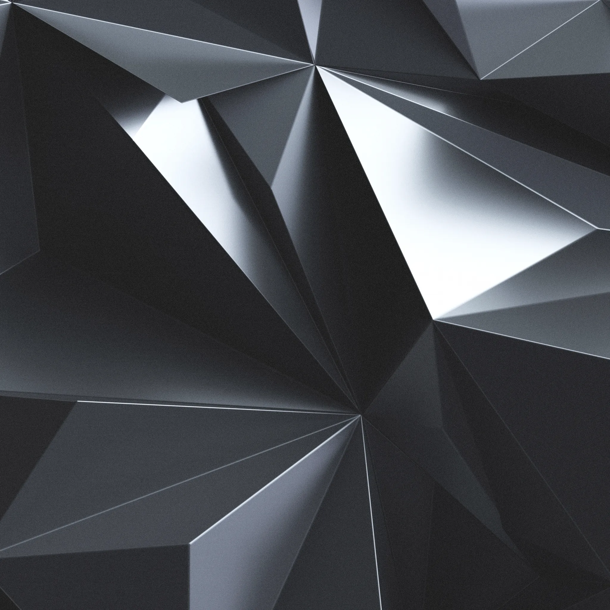 Abstraktes geometrisches Muster mit sich überlappenden dunkelgrauen Dreiecksformen, die einen 3D-Effekt erzeugen.