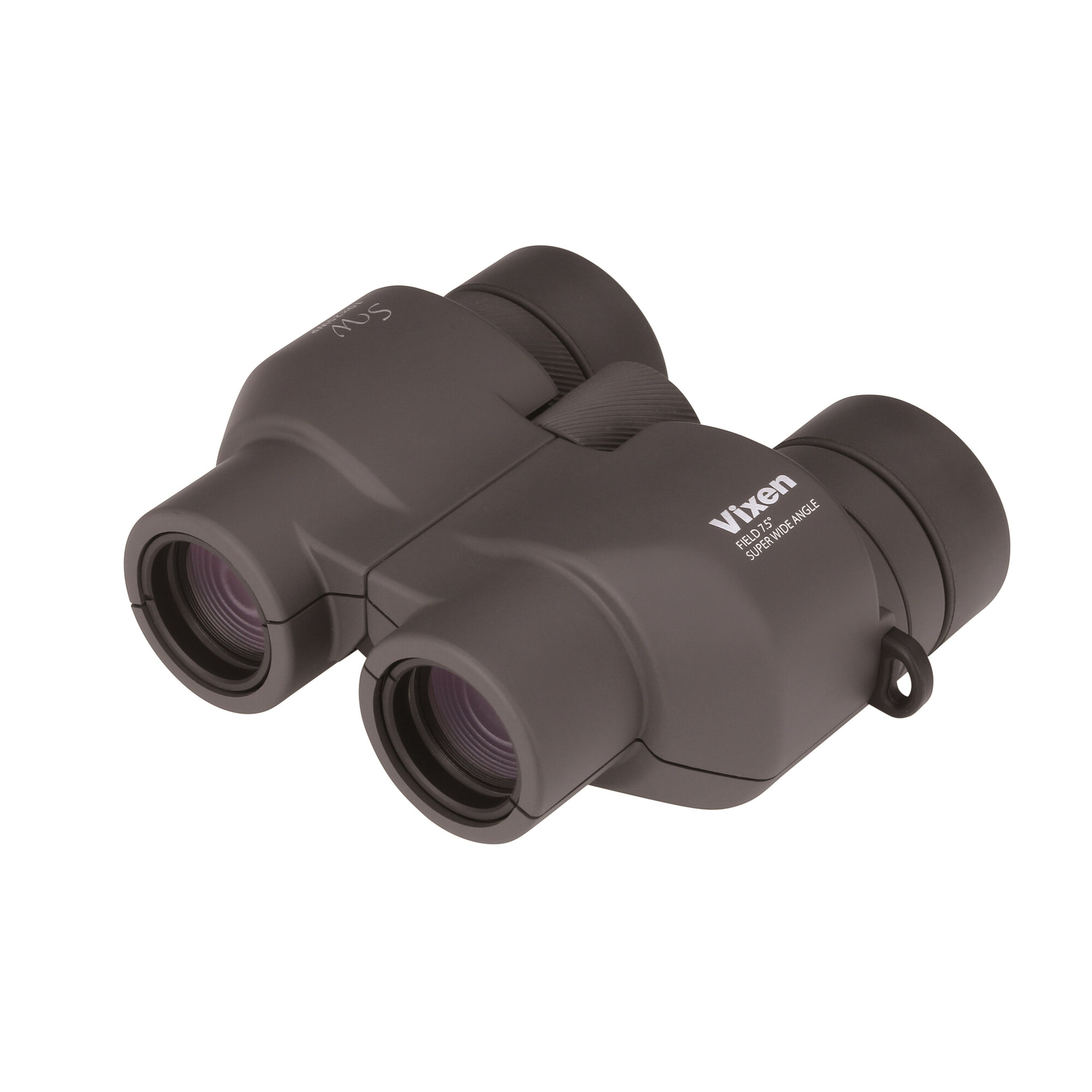 Dunkelgraues Vixen-Fernglas auf weißem Hintergrund. 'Vixen' und 'FIELD 7.5' sind aufgedruckt.