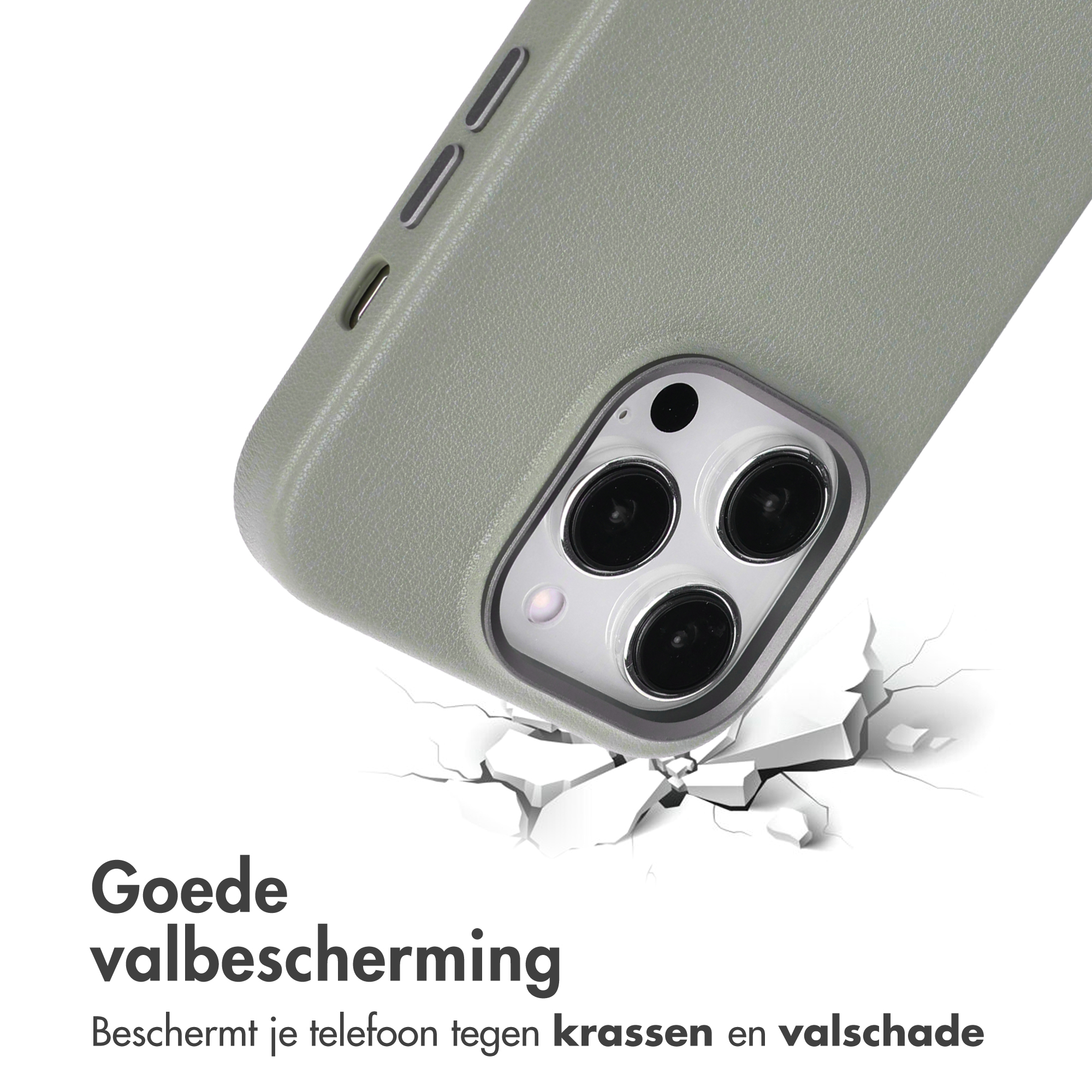 Coque de téléphone avec surface fracturée, suggérant une protection. Texte: 'Bonne protection contre les chutes'.