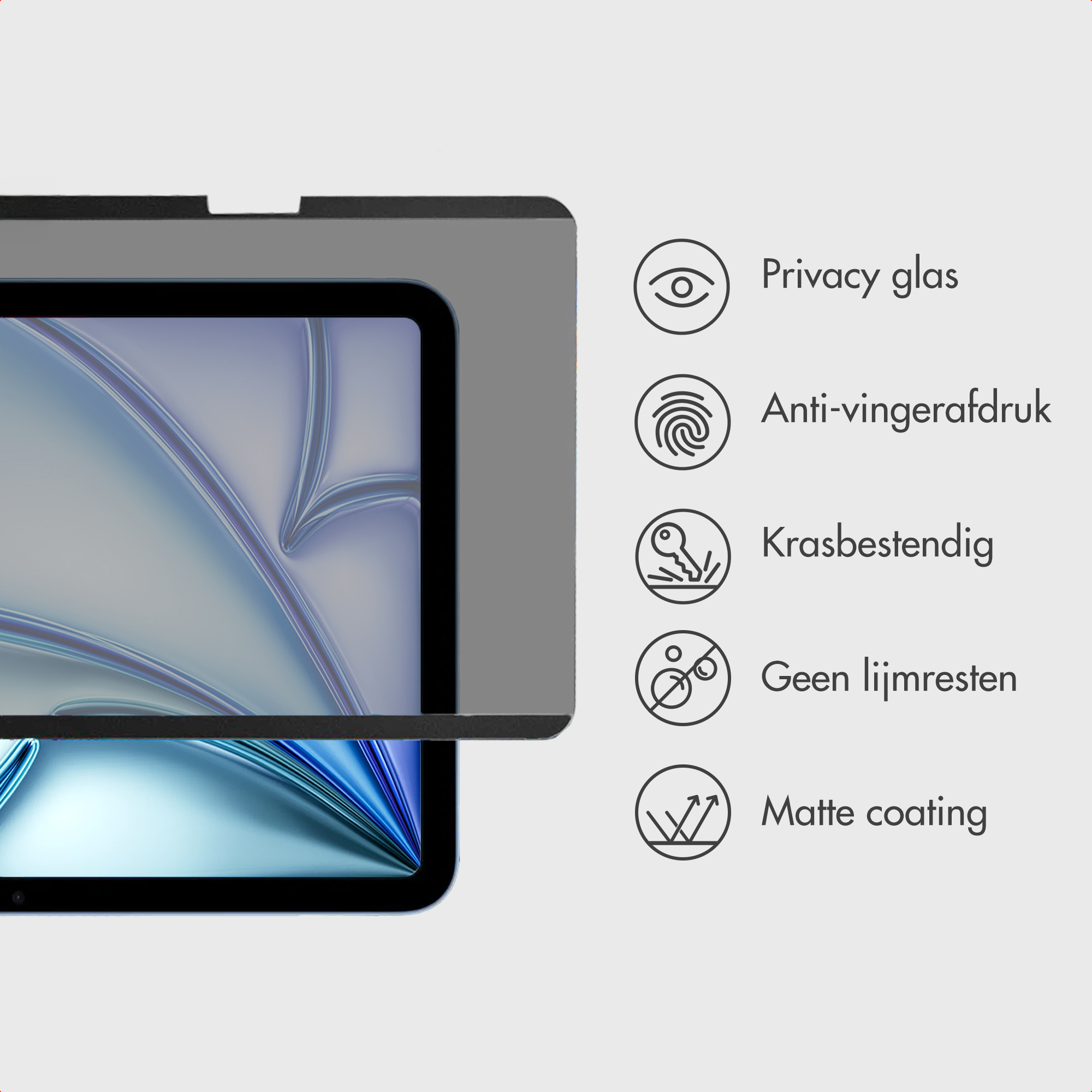 Un proteggi schermo per tablet con funzioni: privacy, anti-impronte, antigraffio, senza residui e rivestimento opaco.