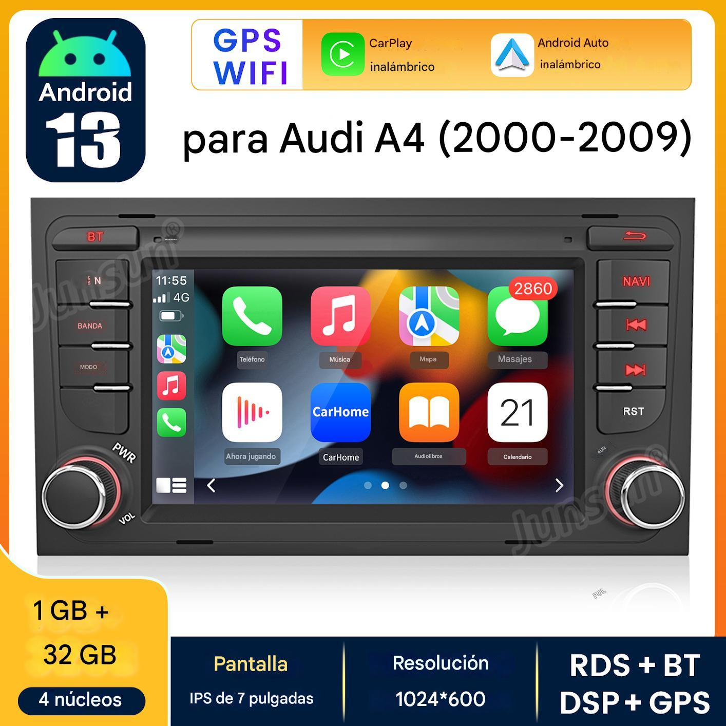 Radio Android 14 Para Audi A4 / Seat Exeo - 8 Núcleos, 8GB+128GB, GPS, CarPlay, Android Auto, 4G