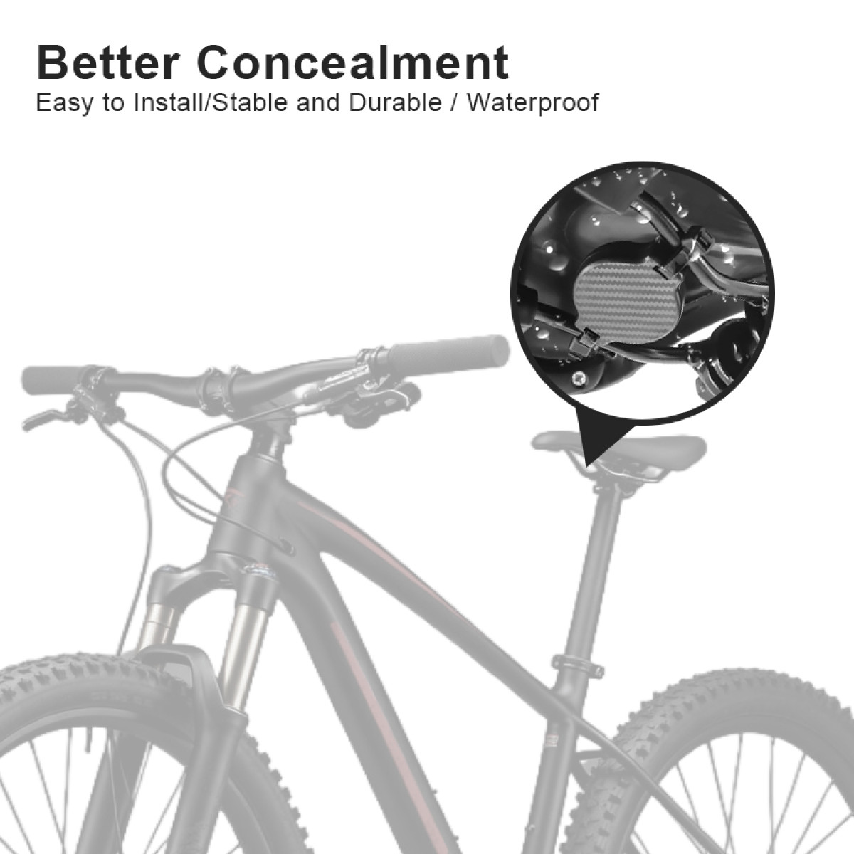 Rower ze zbliżeniem czarnego elementu, prawdopodobnie osłony. Tekst głosi 'Better Concealment'.