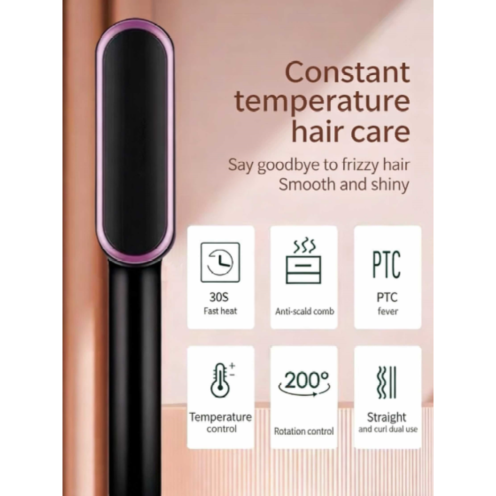 Haarglätter mit Text: Konstante Temperatur Haarpflege, 30S schnelles Aufheizen, Anti-Verbrühungs-Kamm und Temperaturregelung.