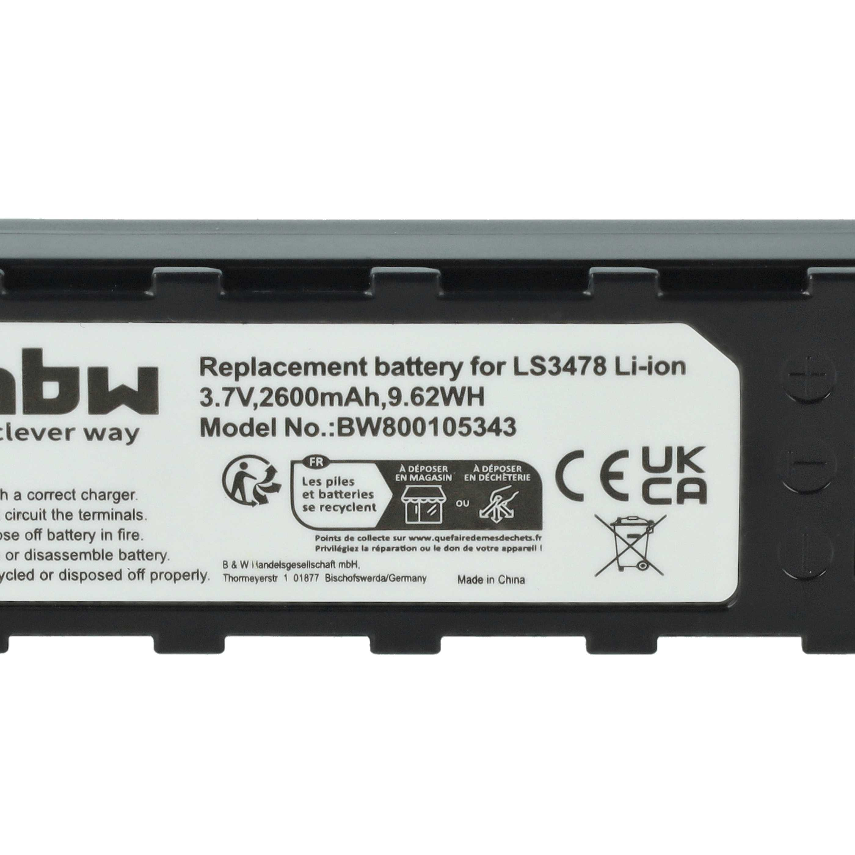 Akku mit Text und Symbolen. Text lautet Ersatzbatterie. Auch Recyclingsymbole sind sichtbar.