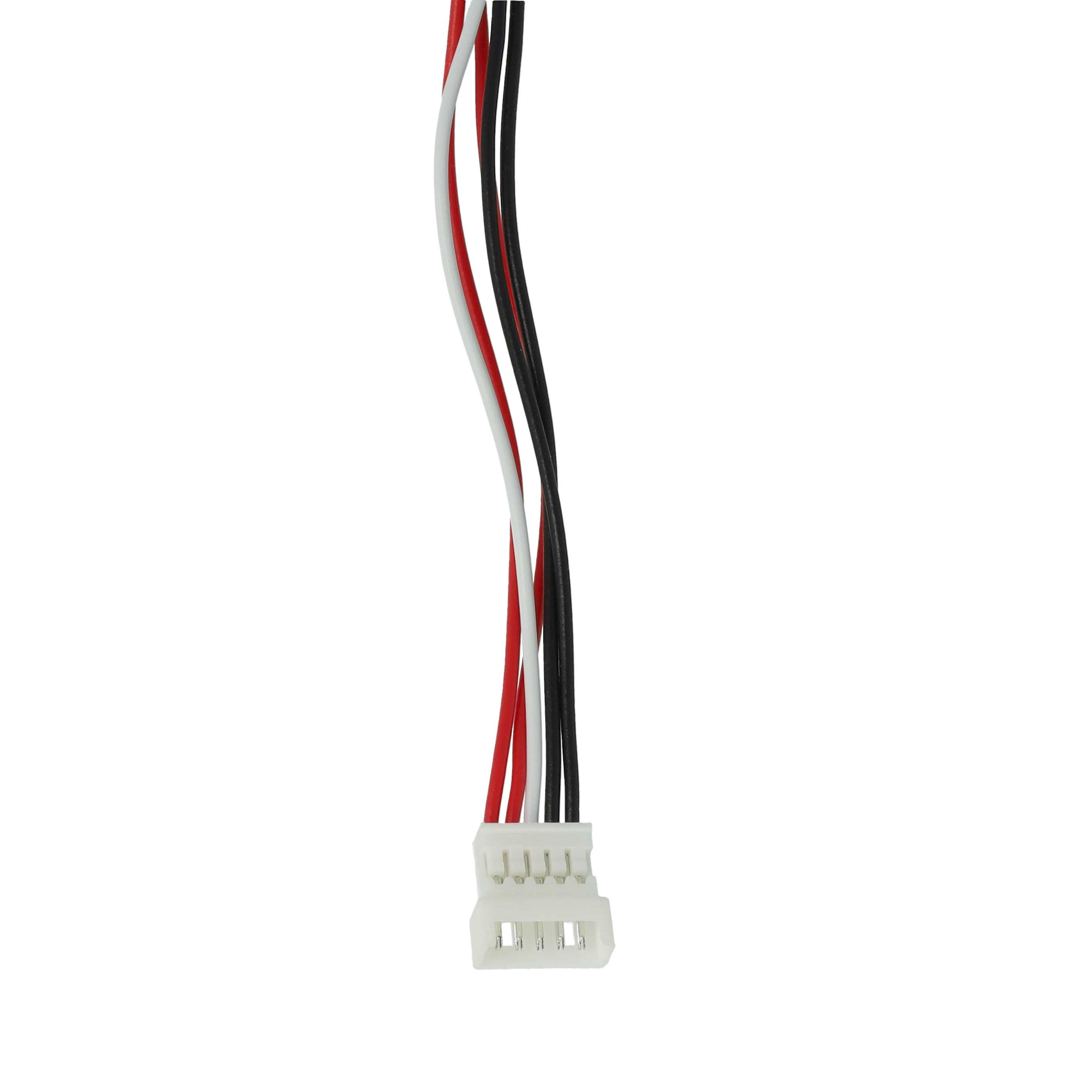 Ein weißer Stecker mit mehreren farbigen Drähten: rot, weiß, schwarz. Drähte sind mit einem weißen Kunststoffteil verbunden.