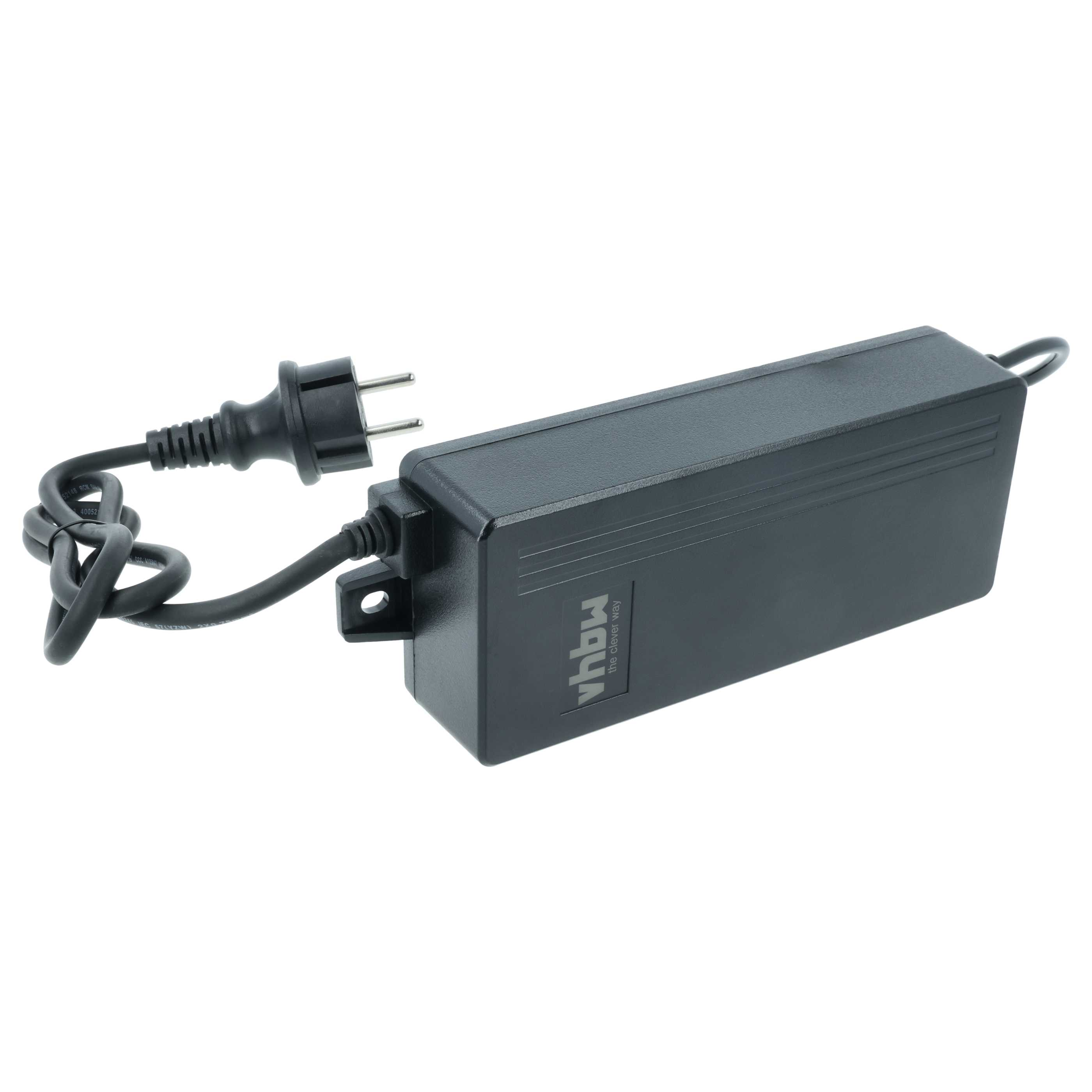 Ein schwarzes Netzteil mit Stecker und Kabel. Der Adapter hat das Logo 'vhbw'.