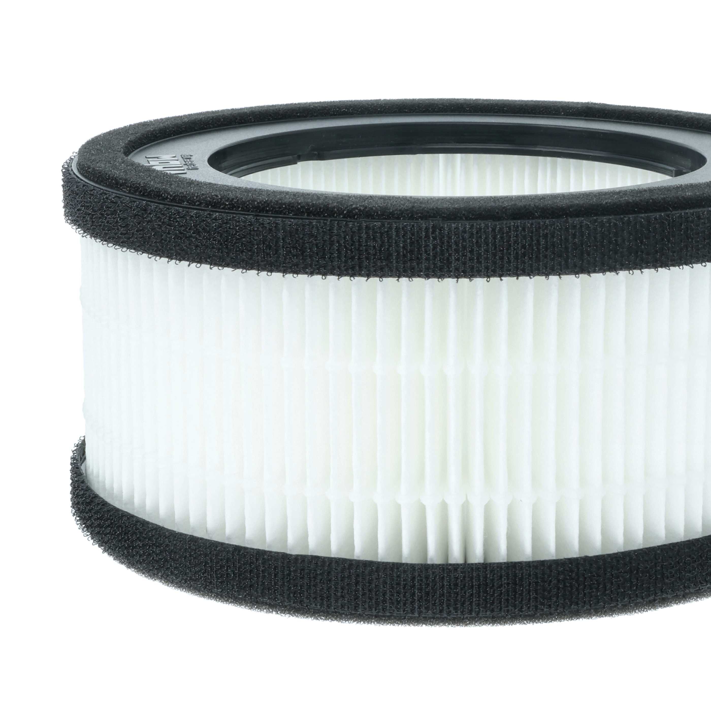 Nahaufnahme eines zylindrischen Luftfilters. Er hat einen weißen, plissierten Filter mit schwarzen Schaumstoffrändern.