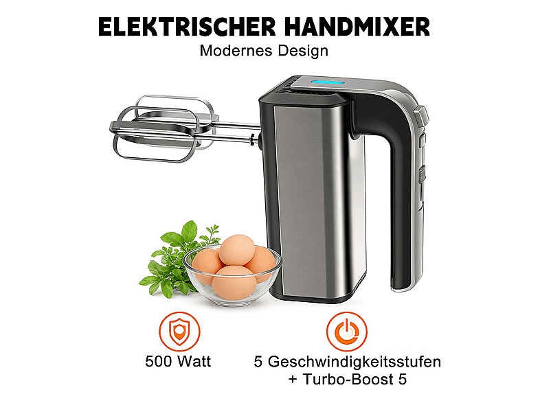 QTTVBTNA Leistungsstark, Kompakt, Vielseitig Handmixer Edelstahl (800 Watt)