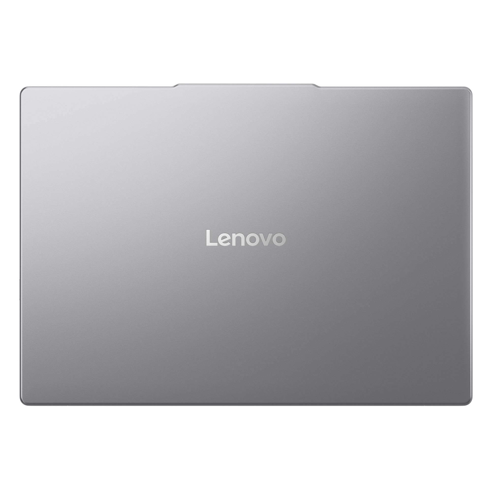 Gri bir Lenovo dizüstü bilgisayar. Lenovo logosu ortada. Dizüstü bilgisayar kapalı ve yuvarlak köşelere sahip.