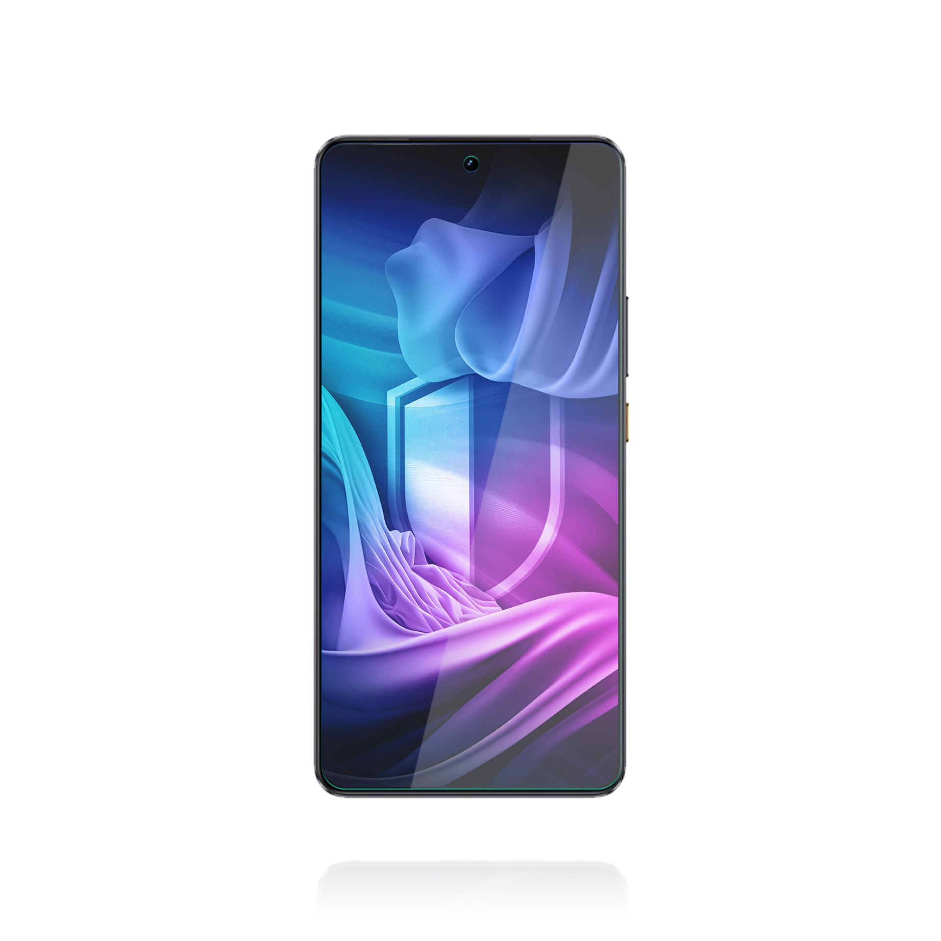 Smartphone con sfondo astratto colorato. Il telefono è al centro con sfondo bianco.
