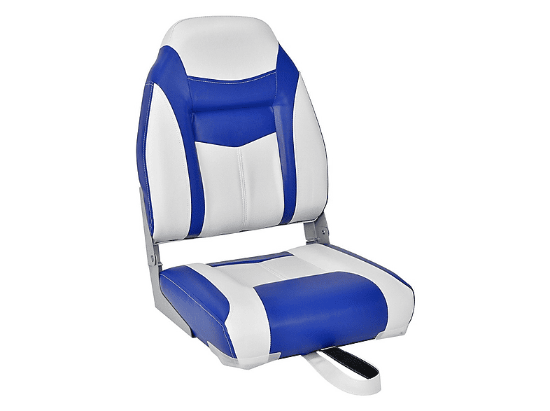 MSW Asiento De Barco Sillón – Plegable, 38x42x46 Cm, Blanco Y Azul, Plástico PP+Fibra De Vidrio Y Cuero, Resistente A Intemperie
