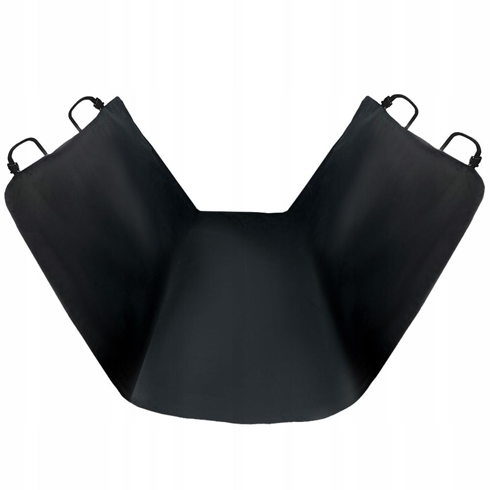 Una funda negra para asiento de coche, en forma de V. Tiene asas negras en cada esquina. El fondo es blanco.