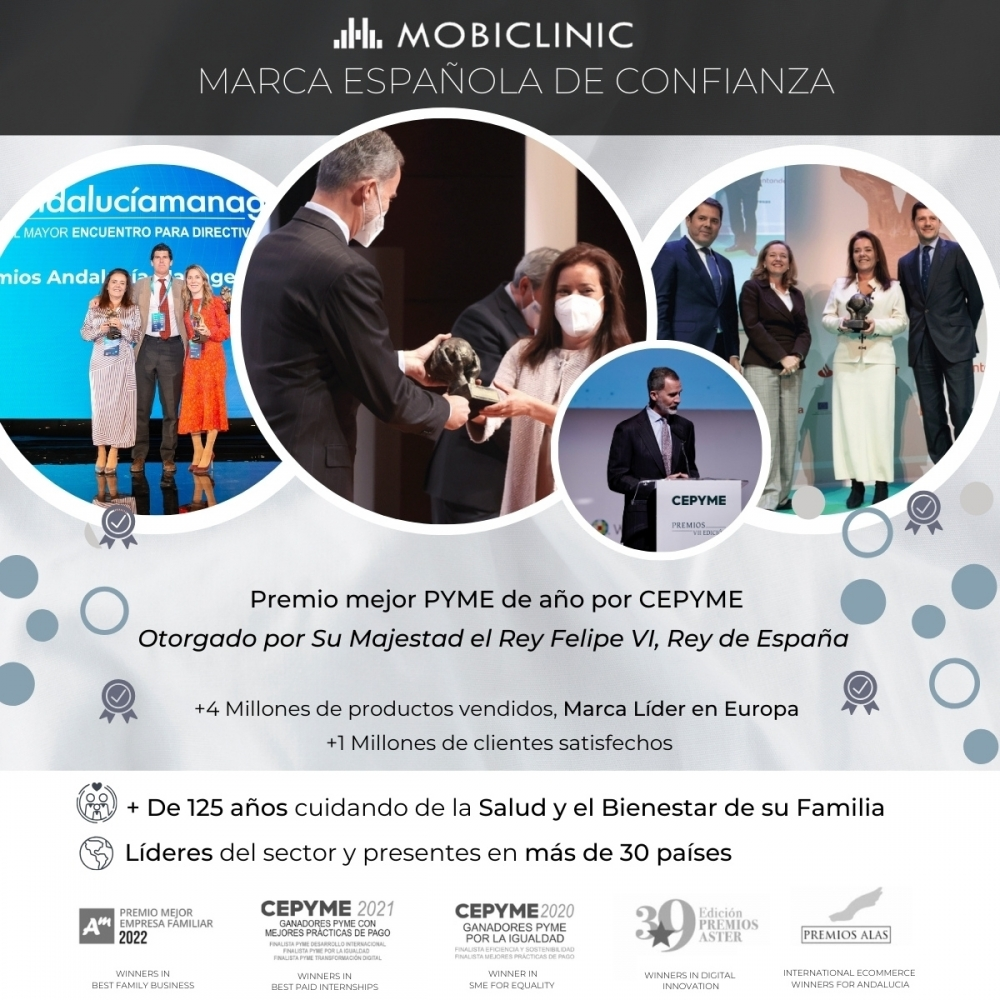 La imagen muestra ceremonias de premios y texto sobre los logros de una empresa. La gente sostiene premios. Texto en español.