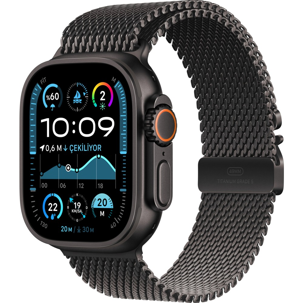 APPLE Watch Ultra 2 GPS + Cellular Titanyum Kasa ve Siyah Titanyum Milano Loop  L Akıllı Saat Siyah