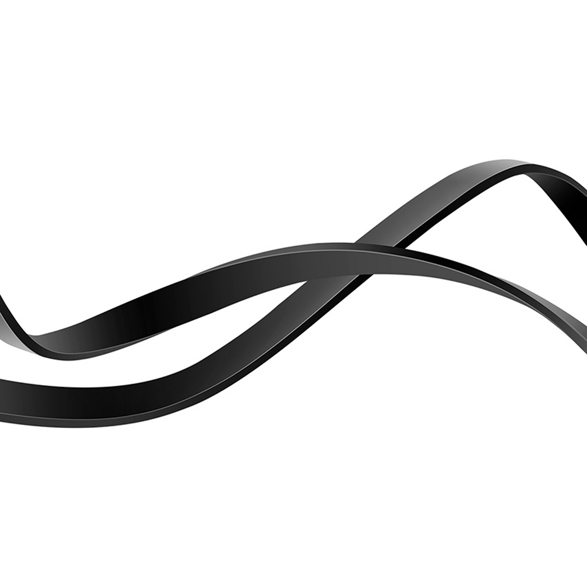 Black, curved ribbons crossing against a white background. The ribbons have a glossy finish and create a sense of movement.