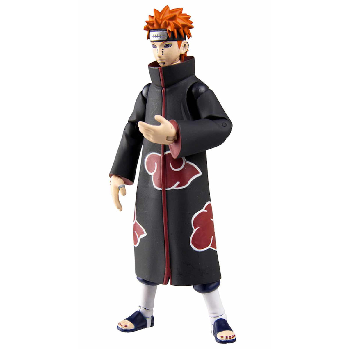 Figura de un personaje con pelo naranja puntiagudo, vistiendo un abrigo negro con símbolos de nubes rojas. Tiene una diadema y piel pálida.
