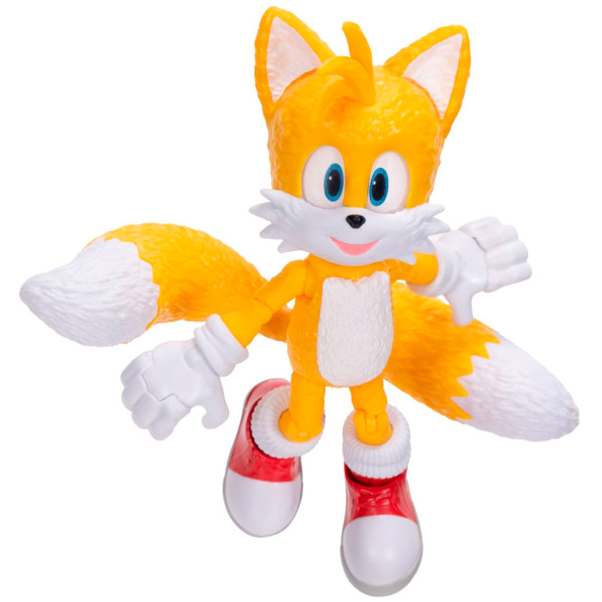 Figura de Tails de Sonic the Hedgehog. Tiene pelaje naranja, guantes y calcetines blancos, zapatos rojos y dos colas. Los ojos son azules.