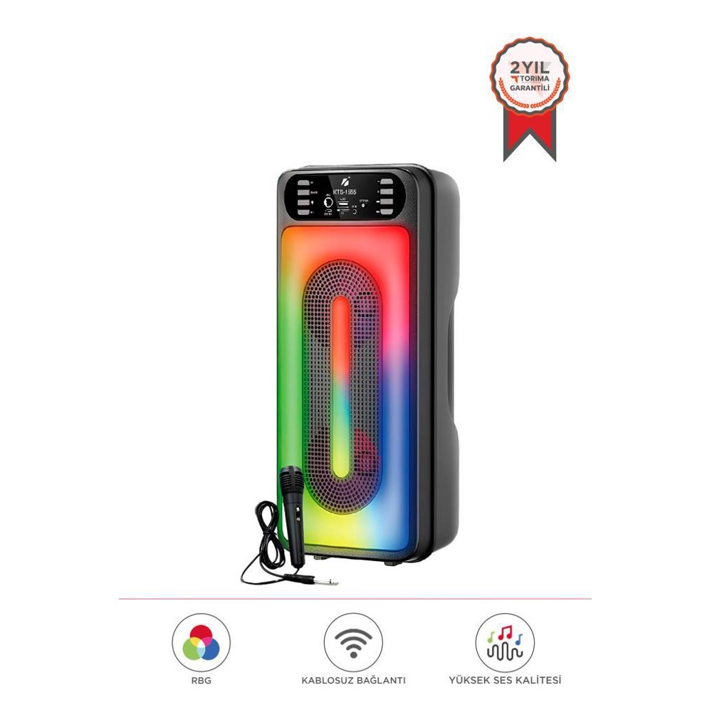 TORIMA Mikrofonlu RGB Işıklı Kablosuz Speaker KTS-1555 Bluetooth Hoparlör Siyah