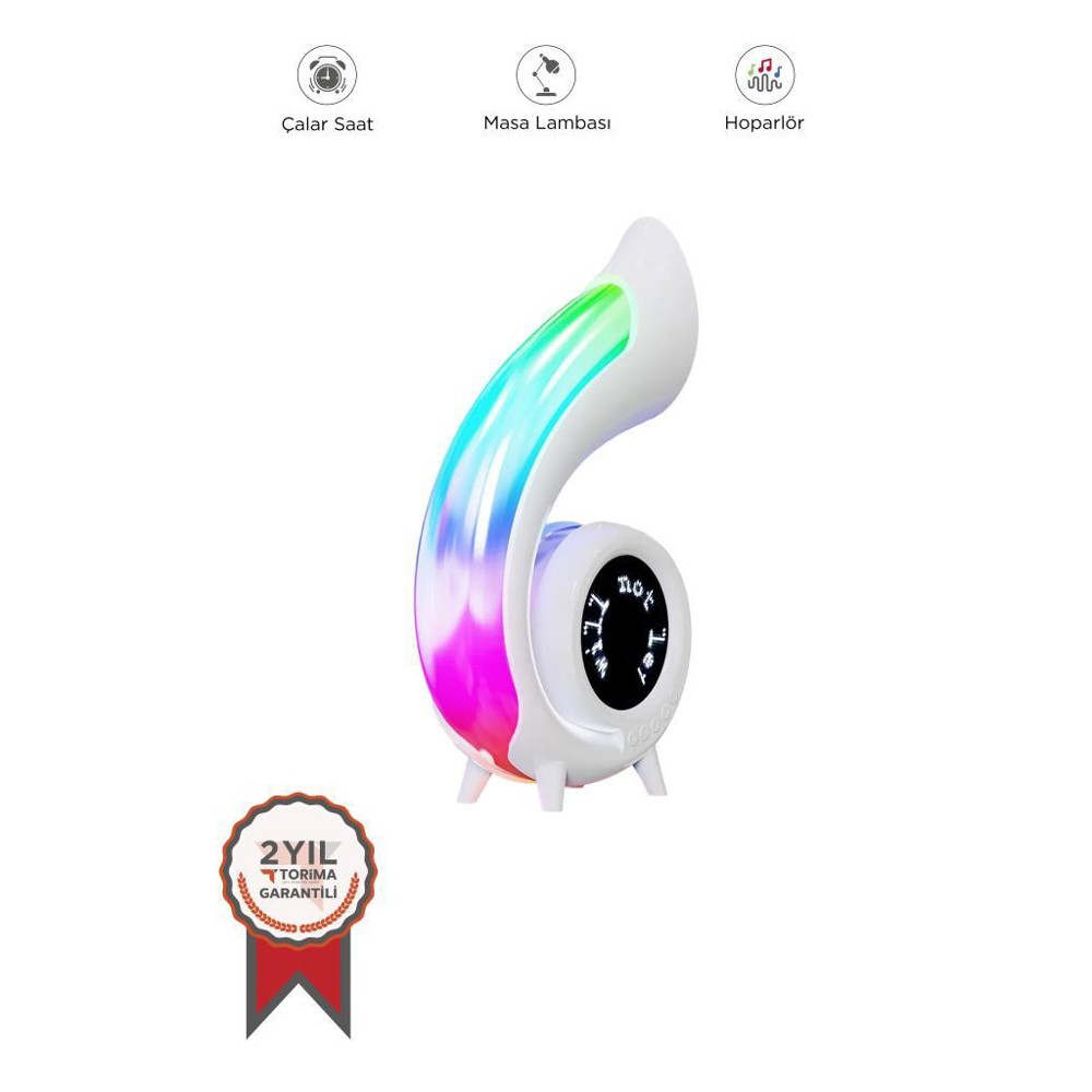 TORIMA XM-g69 Saat Ve Hoparlör Özellikli Masa Lambası 6i̇n1 Bluetooth Hoparlör Beyaz