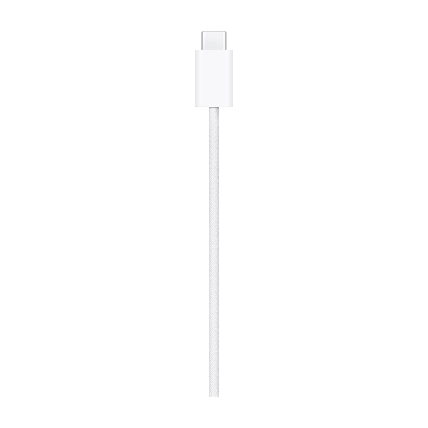 Biały kabel ładujący USB-C na białym tle. Kabel jest prosty i ma białe złącze u góry.