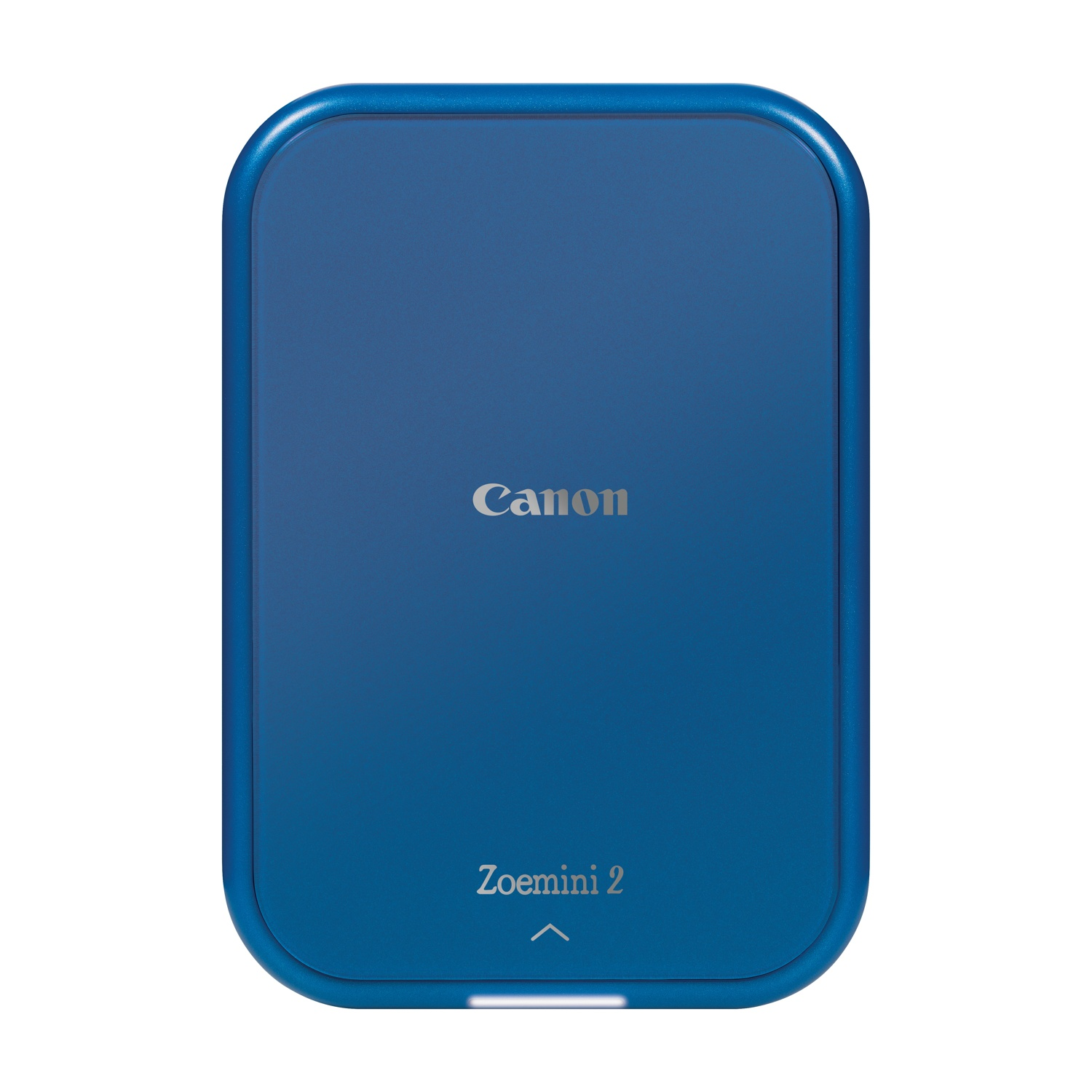 Mavi renkli, yuvarlak kenarlı dikdörtgen bir Canon Zoemini 2 cihazı. Canon logosu ortalanmış, altında Zoemini 2 ve bir ok bulunuyor.