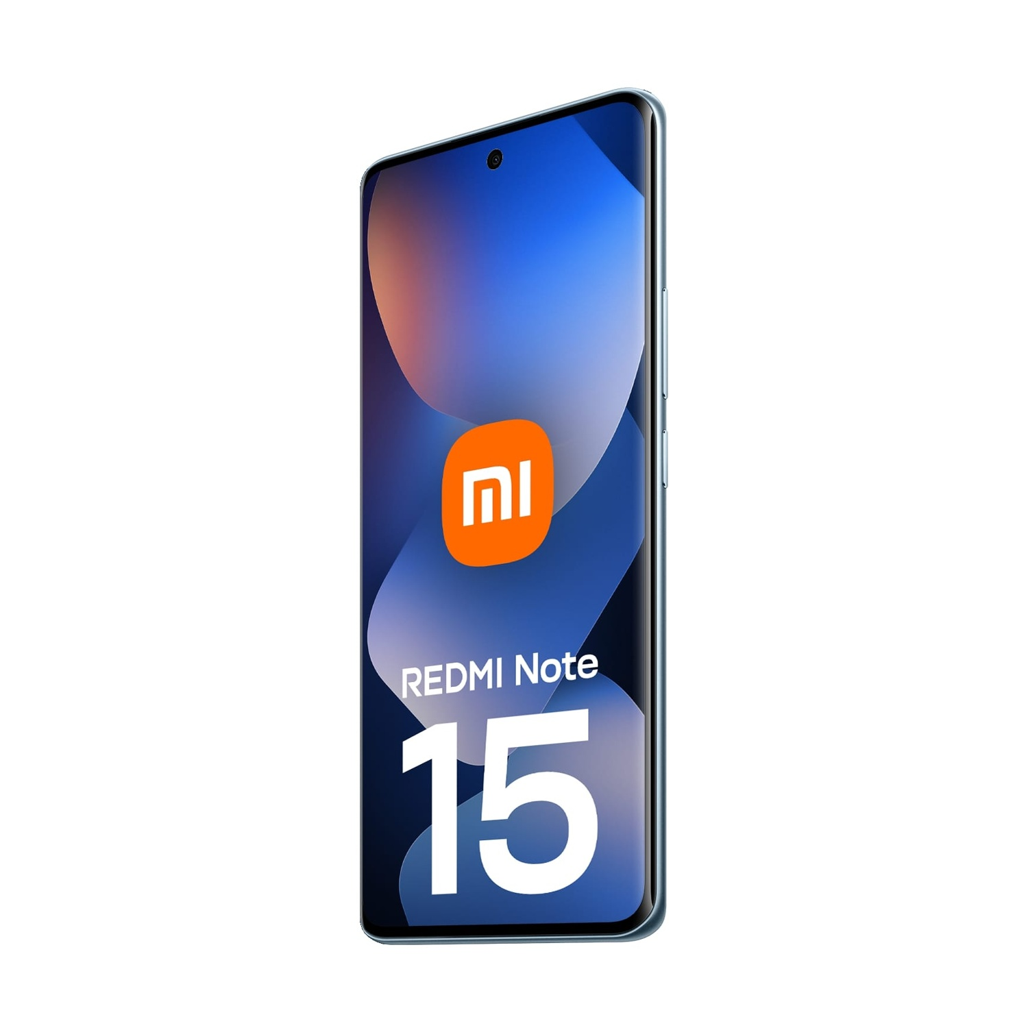 È visualizzato uno smartphone Redmi Note 15. Lo schermo ha una sfumatura blu. Il logo Xiaomi è visibile, con la scritta 'Redmi Note 15'.