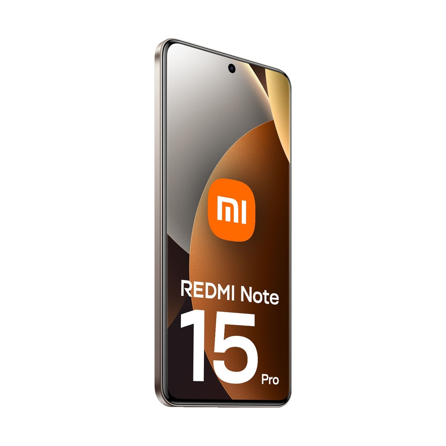 Een Redmi Note 15 Pro-telefoon wordt weergegeven. De telefoon is bruin met het merklogo bovenaan. De achtergrond is wit.