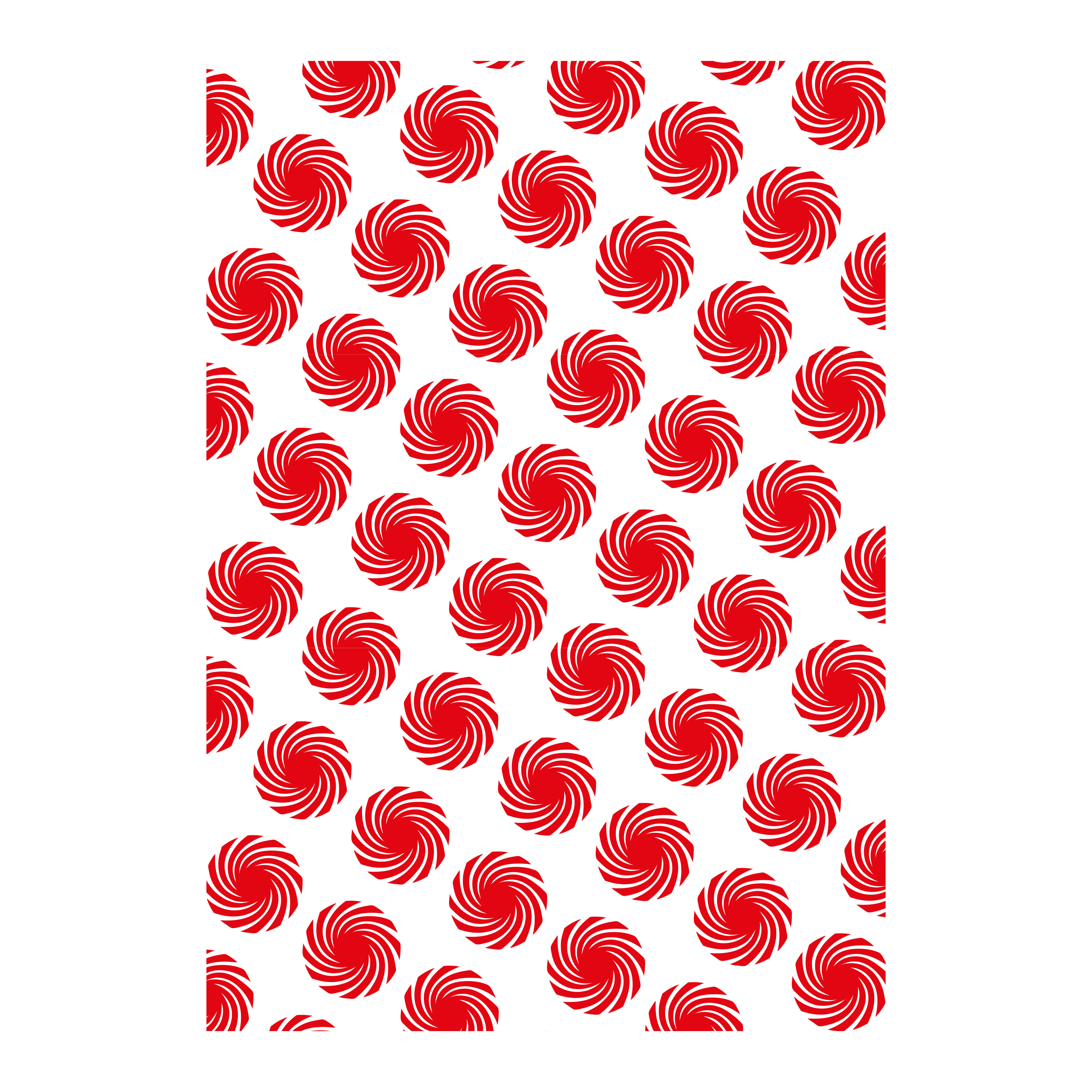 Ein weißer Hintergrund mit einem sich wiederholenden Muster aus roten, spiralförmigen Designs.