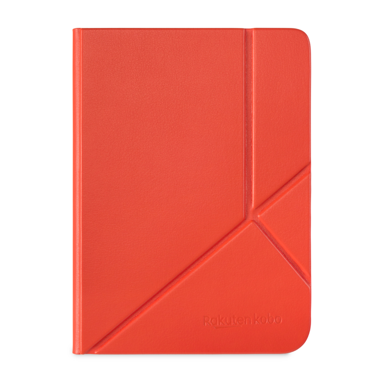 Turuncu bir Kobo e-okuyucu kılıfı. Ön tarafında geometrik bir tasarım var. Rakuten Kobo logosu görünür.