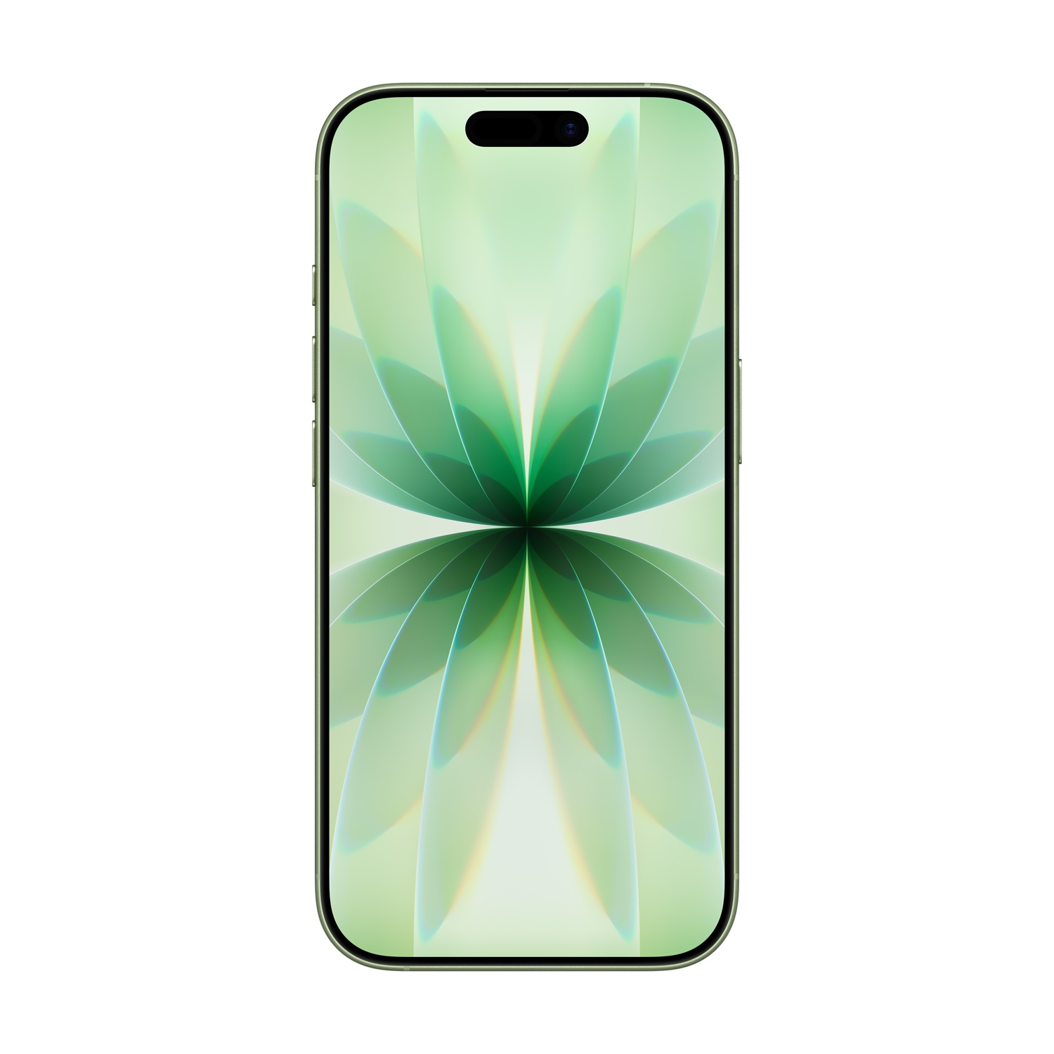 Wyświetlany jest smartfon z zieloną obudową, którego ekran wyświetla zielono-biały wzór kwiatowy na białym tle.