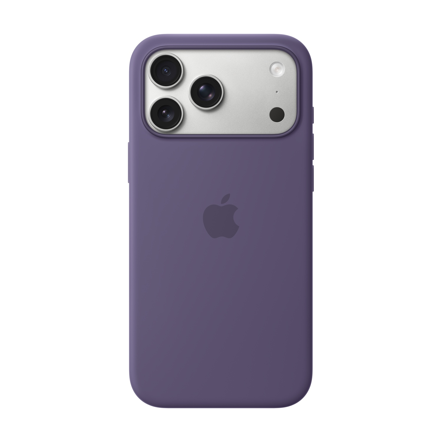 Lila Handyhülle mit Kamera-Array. Apple-Logo sichtbar. Das Kamera-Array ist silberfarben.