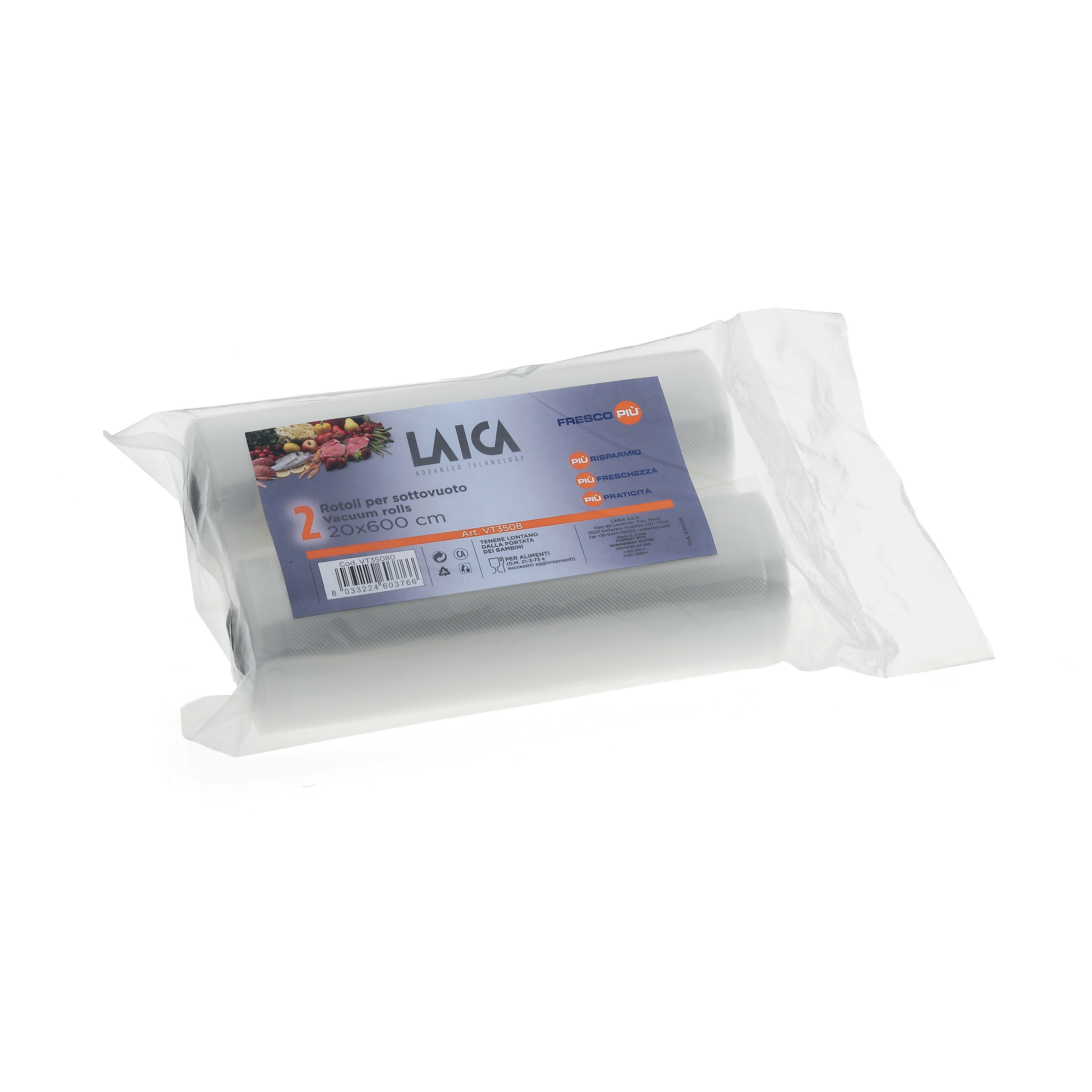 A package of vacuum rolls, labeled 'LAICA,' with images of food items. White background.