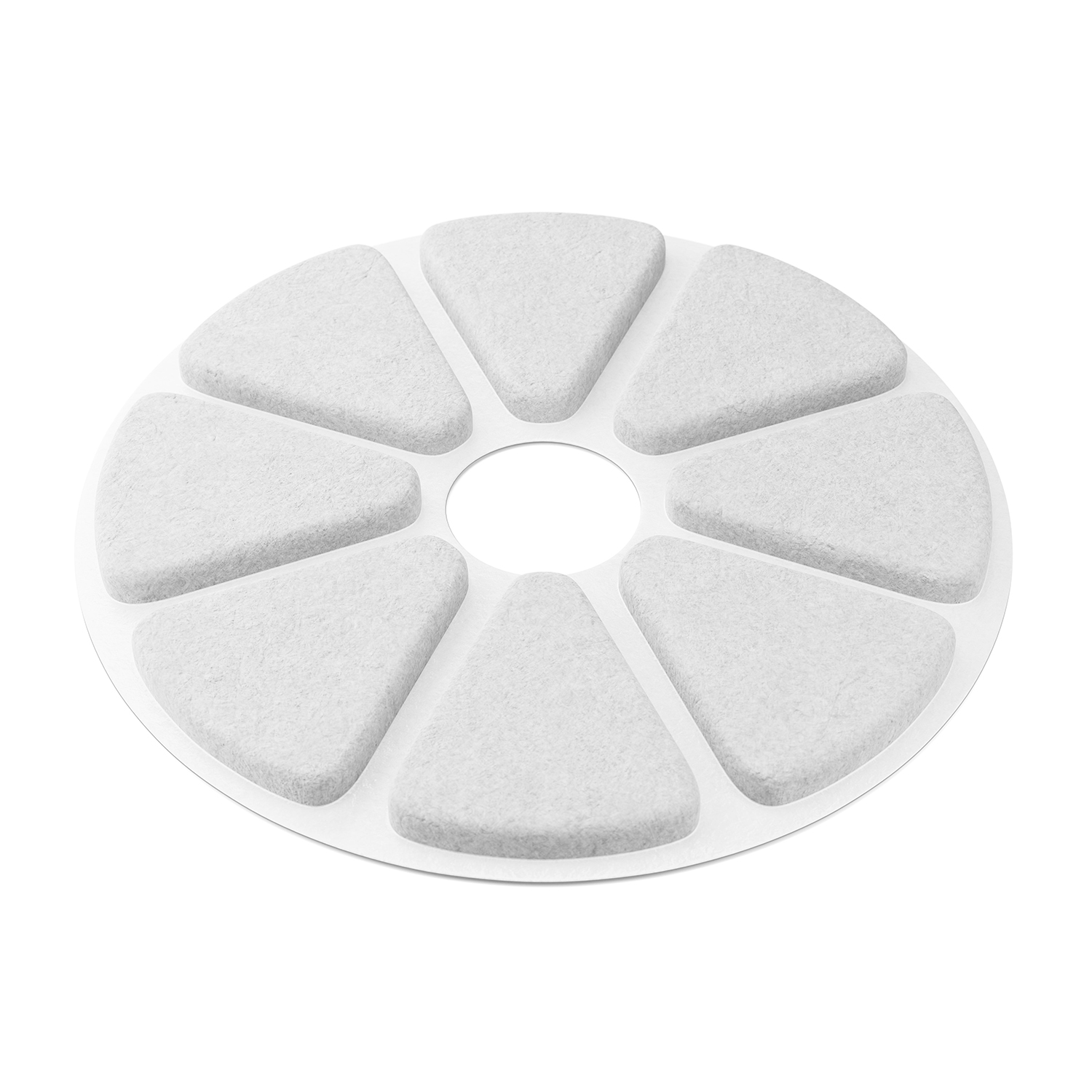 Un filtro circolare bianco con otto sezioni triangolari. Ogni sezione è grigio chiaro, circondata da un bordo bianco.