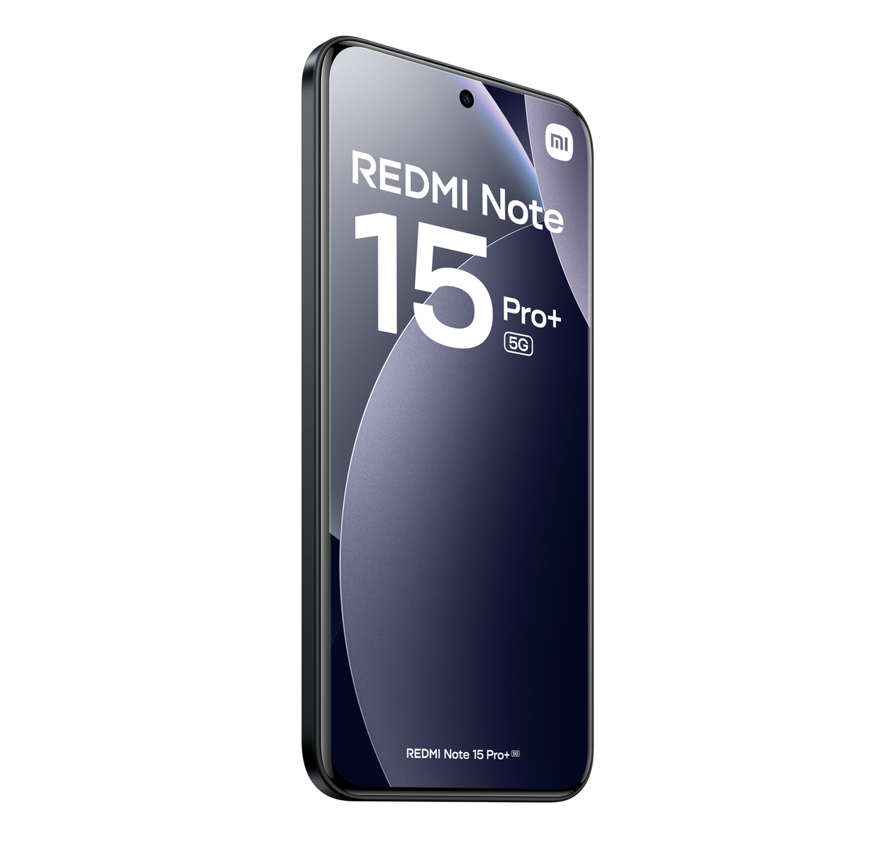 Wyświetlany jest smartfon Redmi Note 15 Pro+ 5G na czarnym tle. Ekran pokazuje nazwę telefonu.