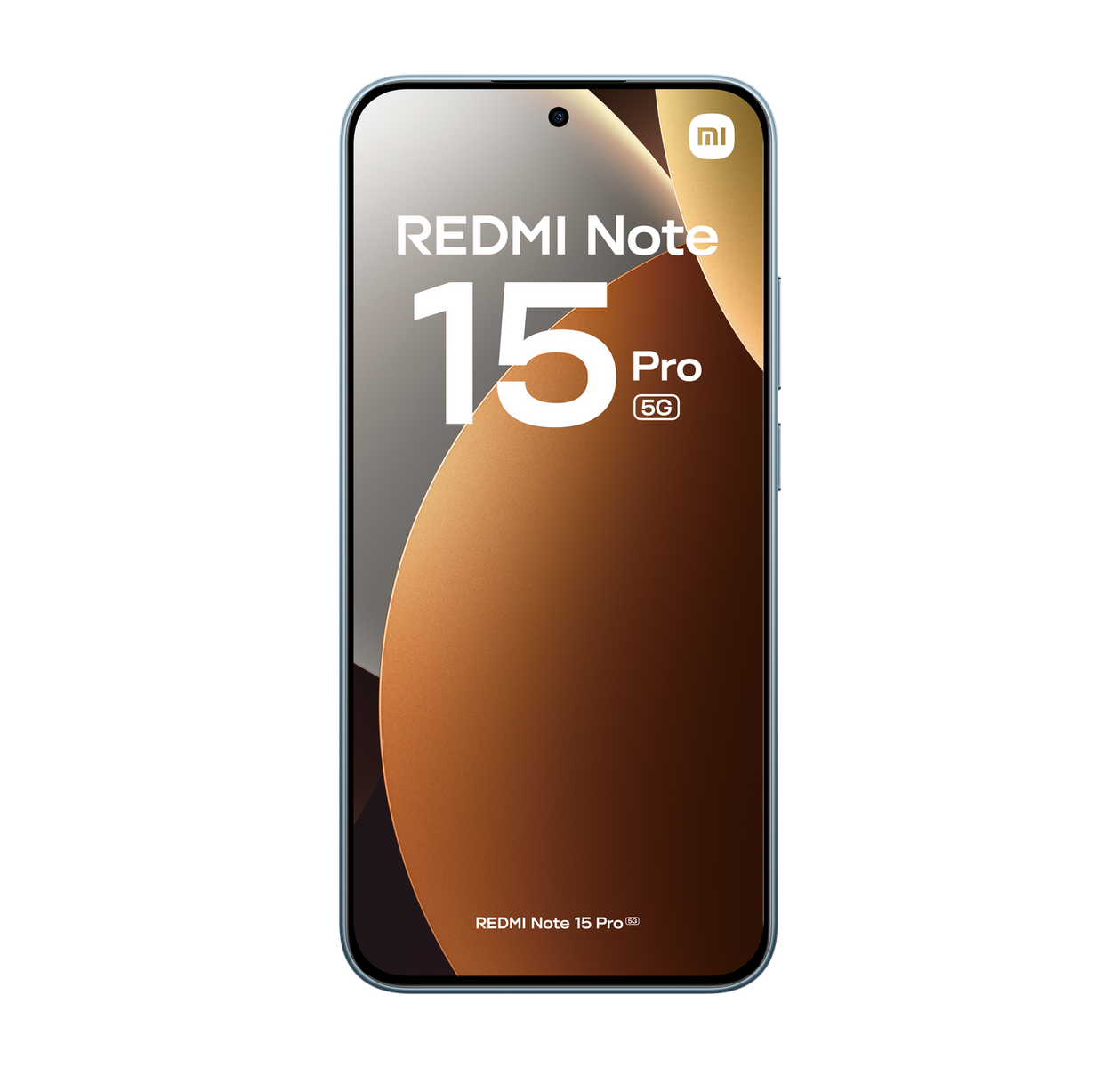 Smartfon z napisem "REDMI Note 15 Pro" na ekranie. Czarne tło, turkusowa ramka. Logo Xiaomi.